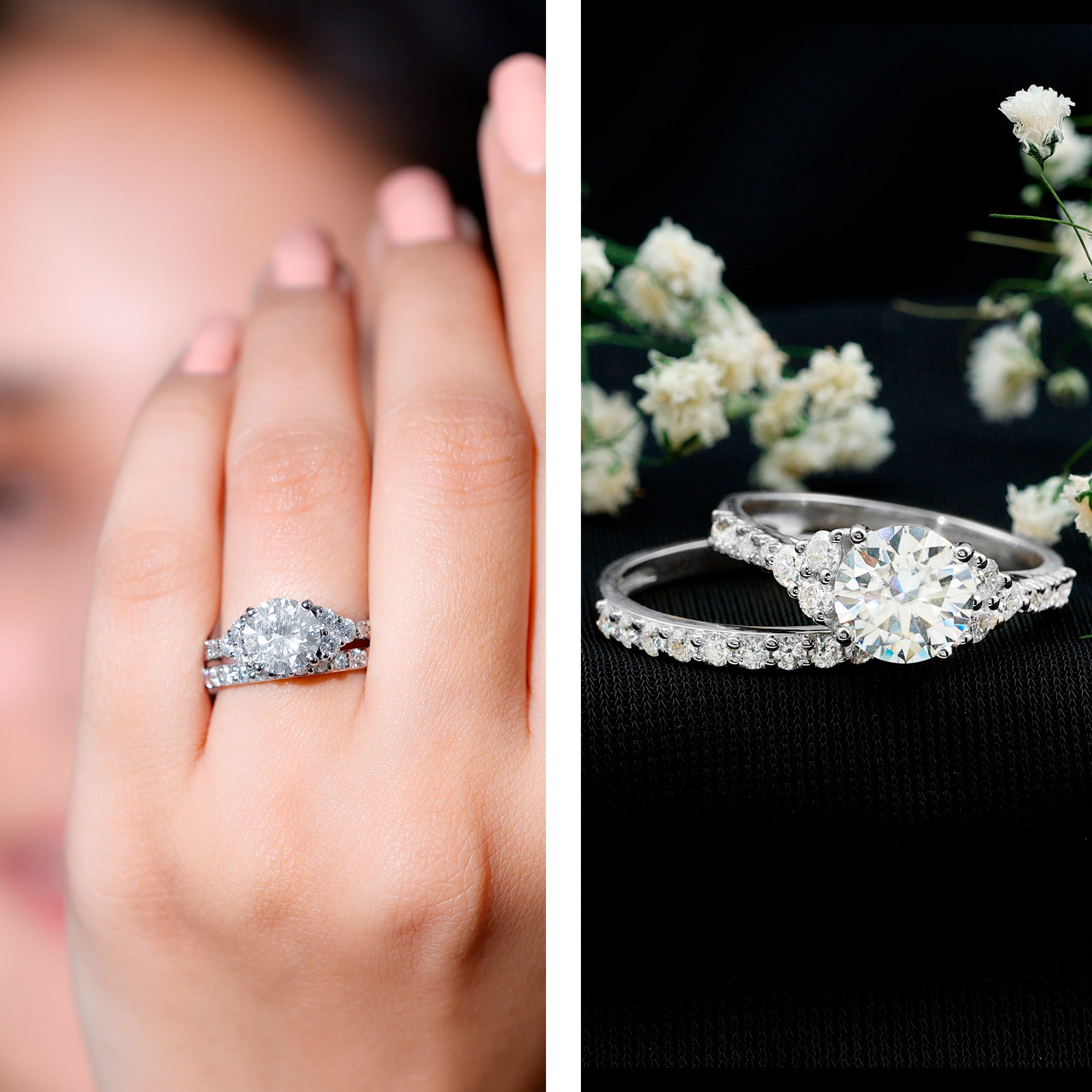 Certified 2 Carat Moissanite Engagement Ring with Enhancer D-VS1 - Rosec Jewels