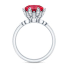 Lab Grown Ruby Flower Bridal Engagement Ring Set with Moissanite AAAA - Rosec Jewels