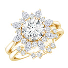 Flower Inspired Moissanite Halo Engagement Ring with Enhancer D-VS1 - Rosec Jewels