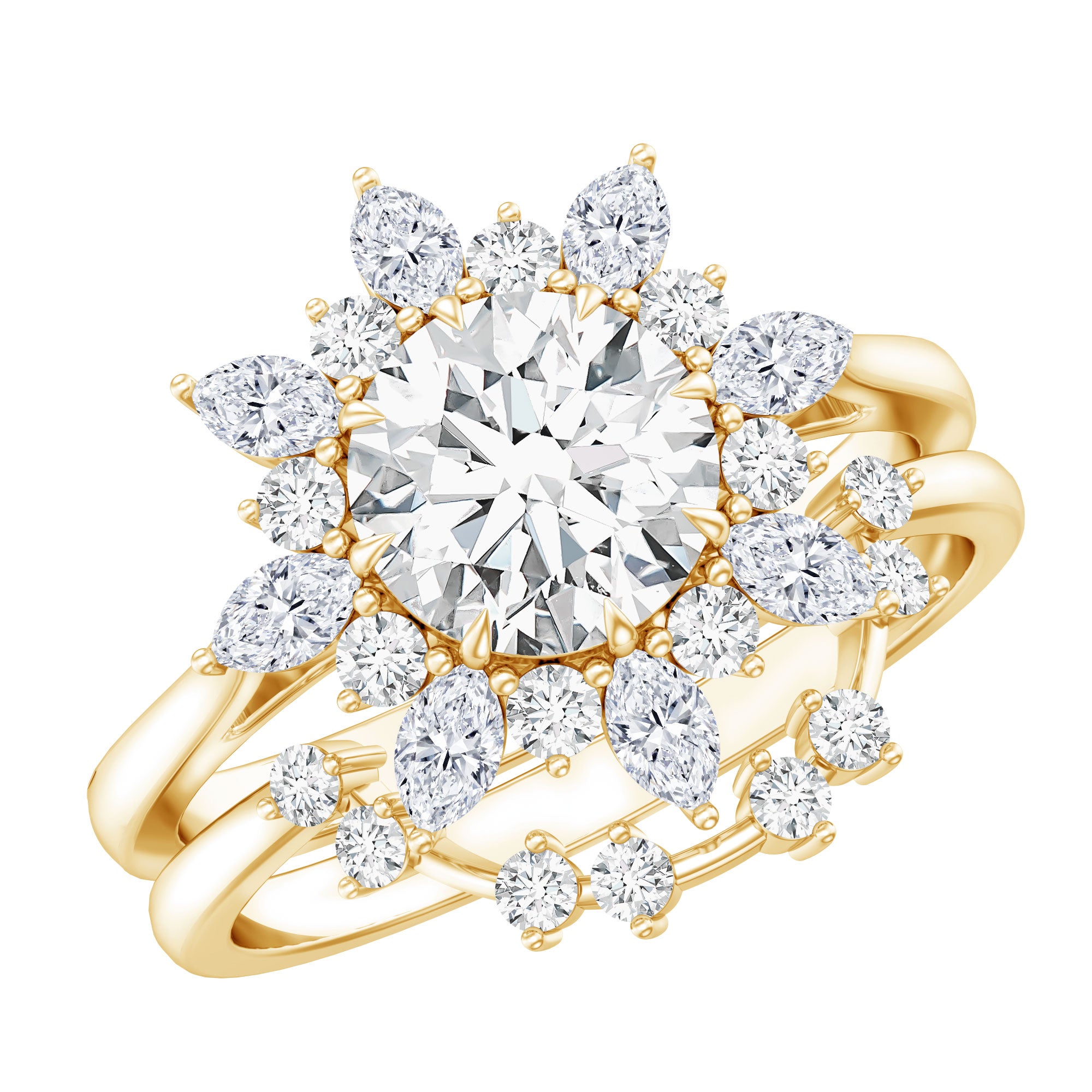 Flower Inspired Moissanite Halo Engagement Ring with Enhancer D-VS1 - Rosec Jewels