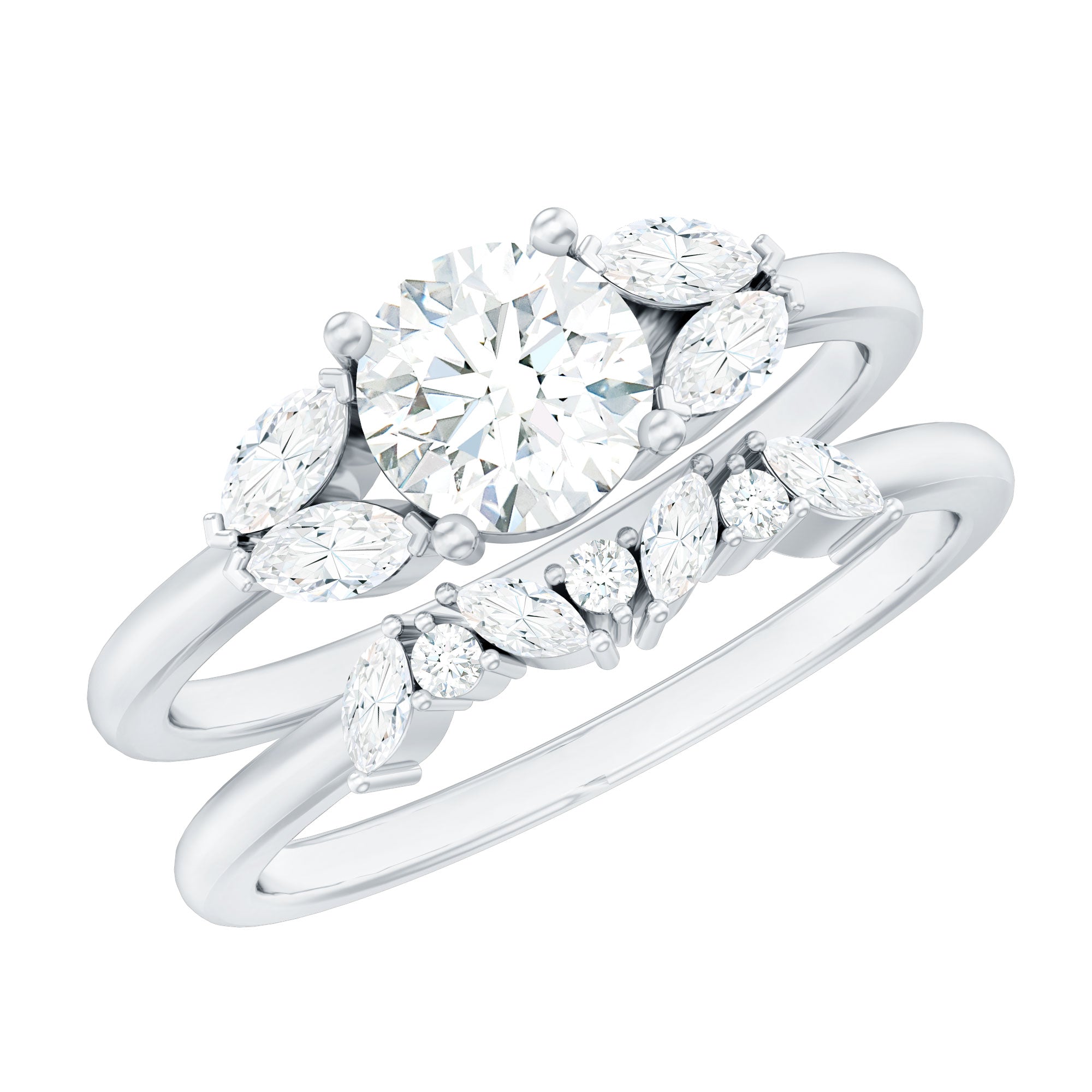 Round Cut Moissanite Bridal Ring Set with Certificate