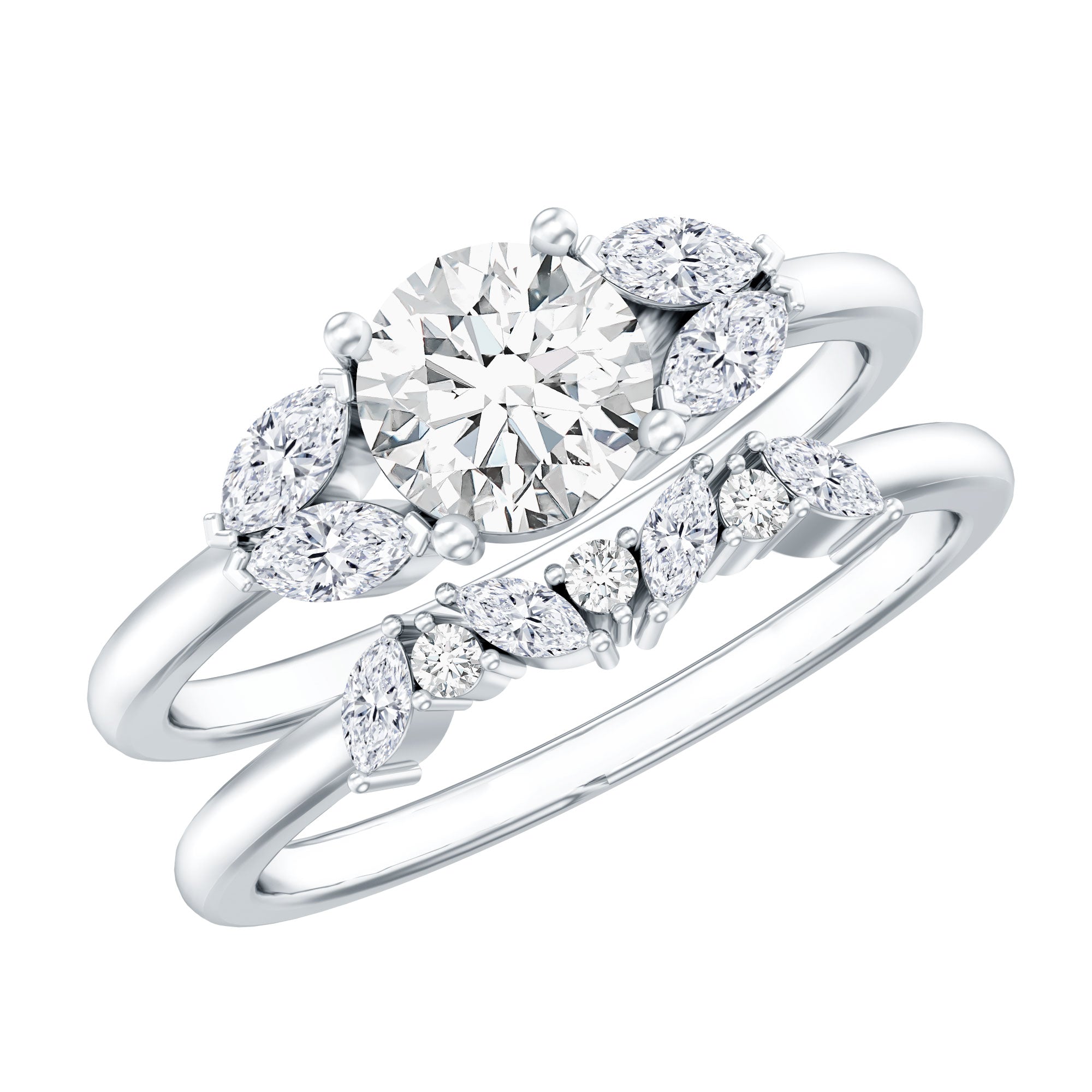 Round Cut Moissanite Bridal Ring Set with Certificate D-VS1 - Rosec Jewels