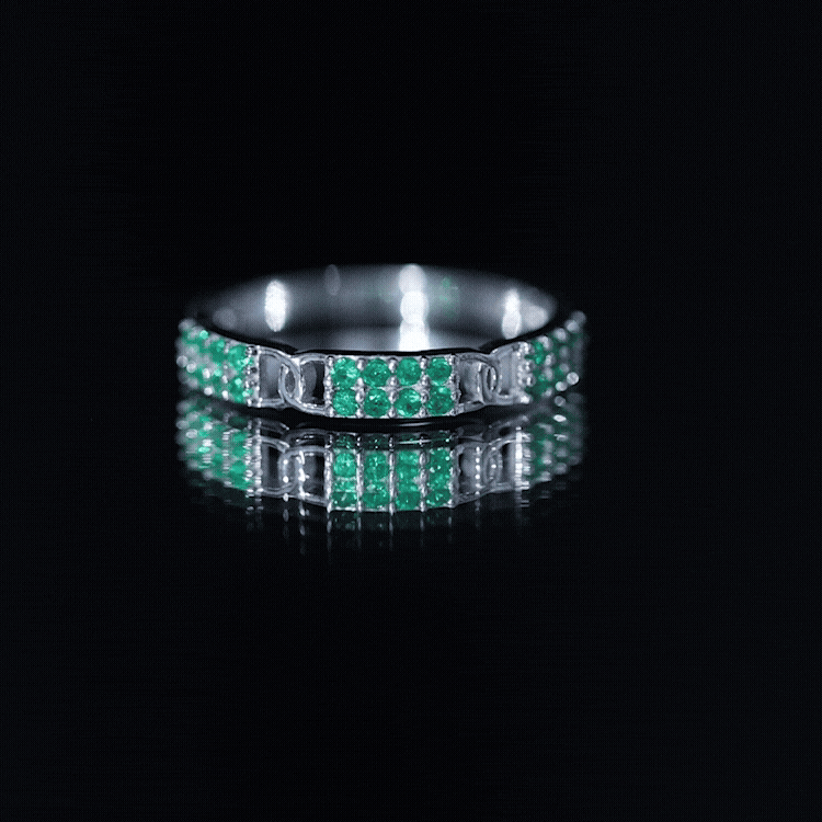 Real Emerald Interlocking Wedding Band with Certificate AAA - Rosec Jewels
