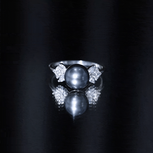 Rosec Jewels-Nature Inspired Tahitian Pearl Engagement Ring with Diamond