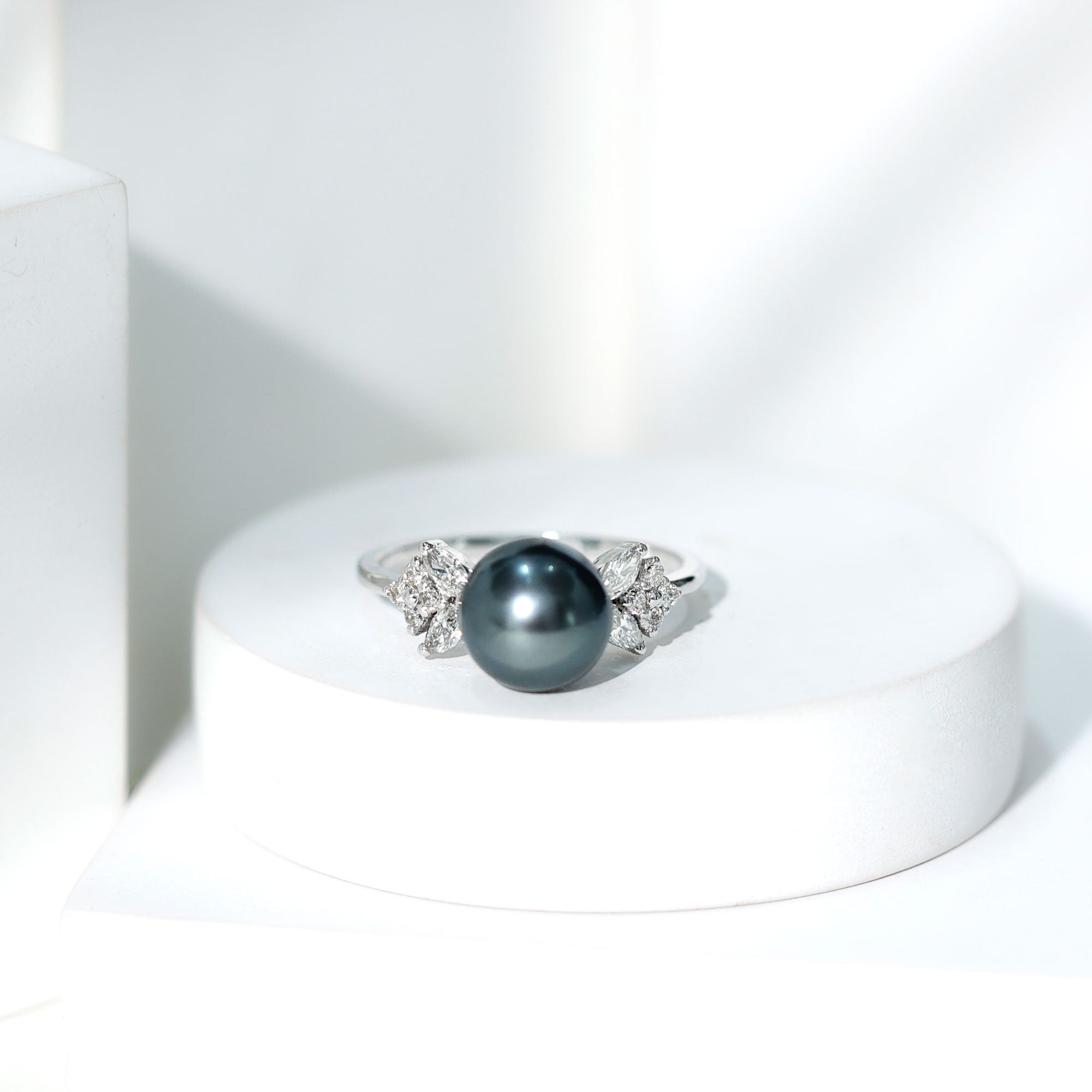 Rosec Jewels-Nature Inspired Tahitian Pearl Engagement Ring with Diamond