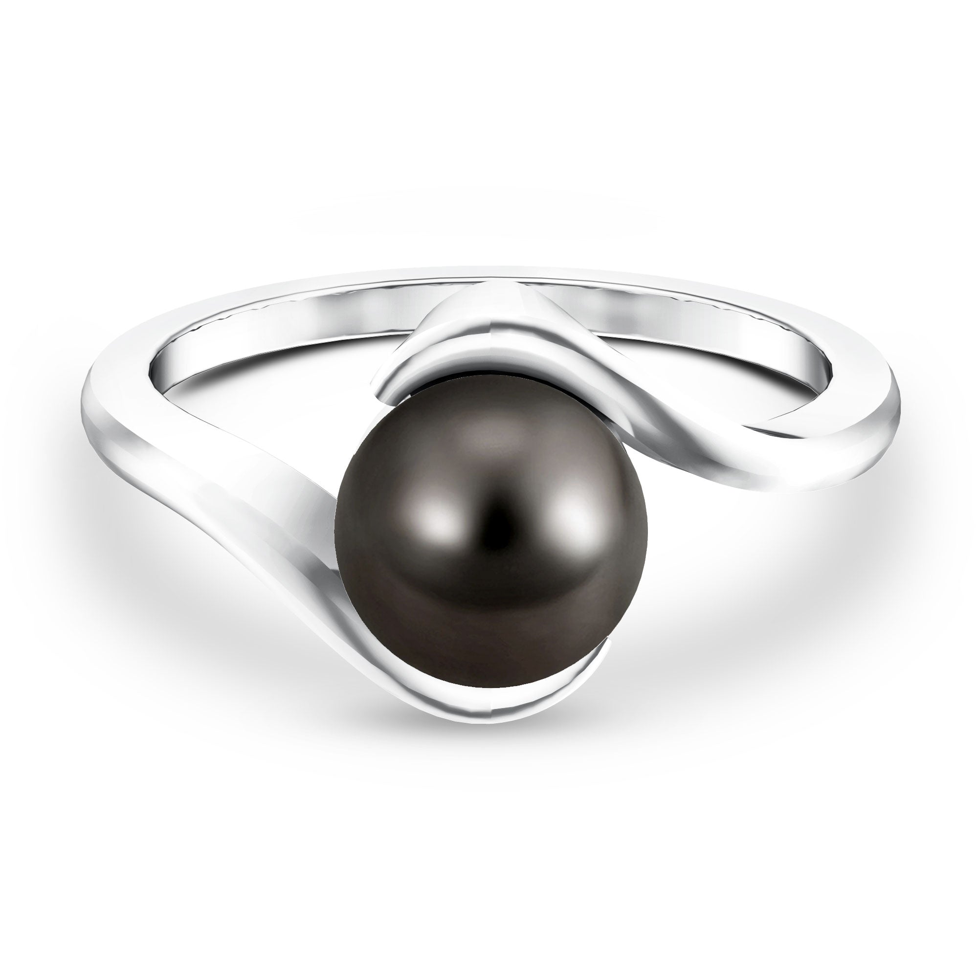 8 Carat Certified Tahitian Black Pearl Solitaire Bypass Ring AAA - Rosec Jewels