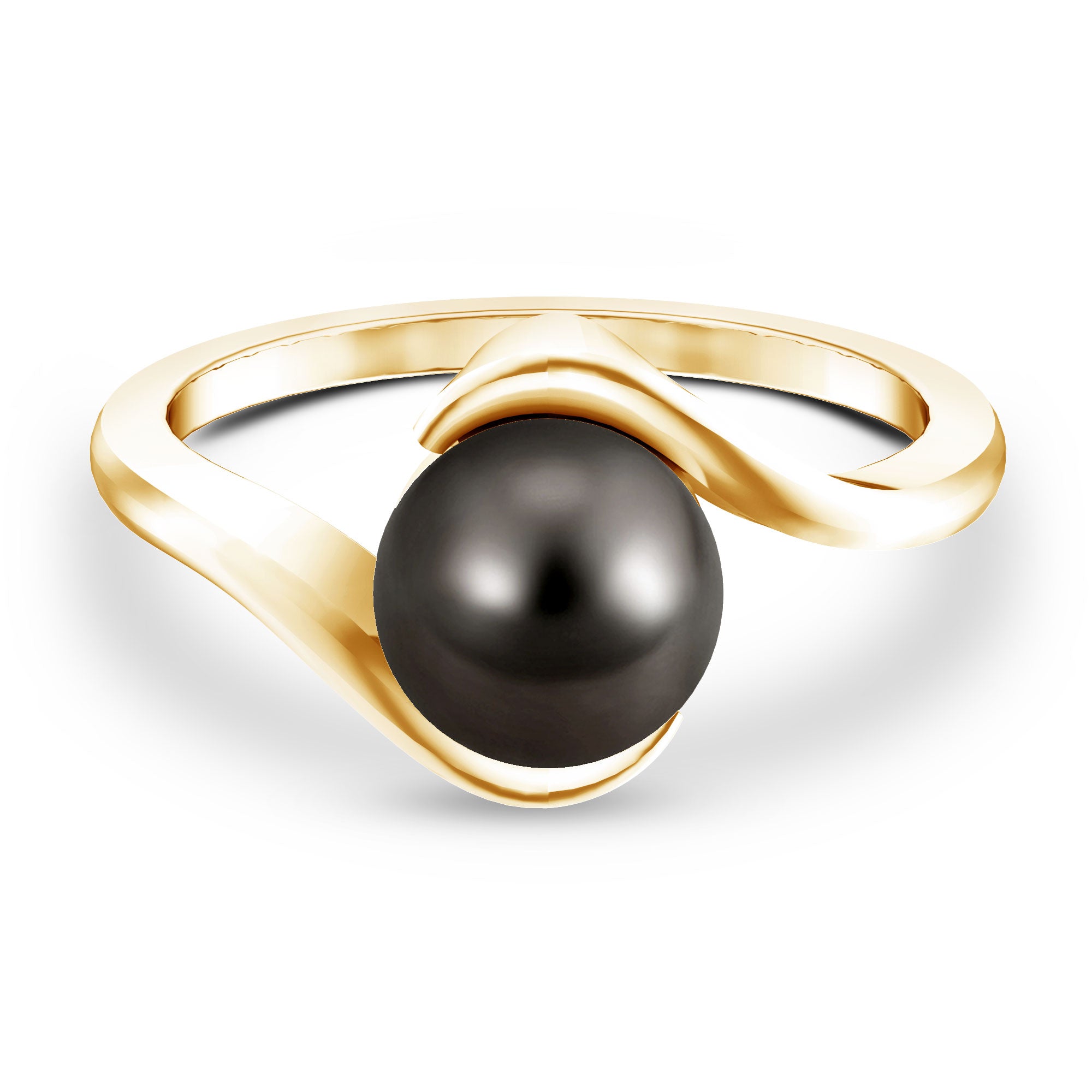 8 Carat Certified Tahitian Black Pearl Solitaire Bypass Ring AAA - Rosec Jewels