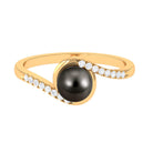 Solitaire Tahitian Pearl Bypass Engagement Ring with Diamond AAA - Rosec Jewels