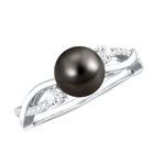 Tahitian Pearl and Diamond Crossover Engagement Ring AAA - Rosec Jewels