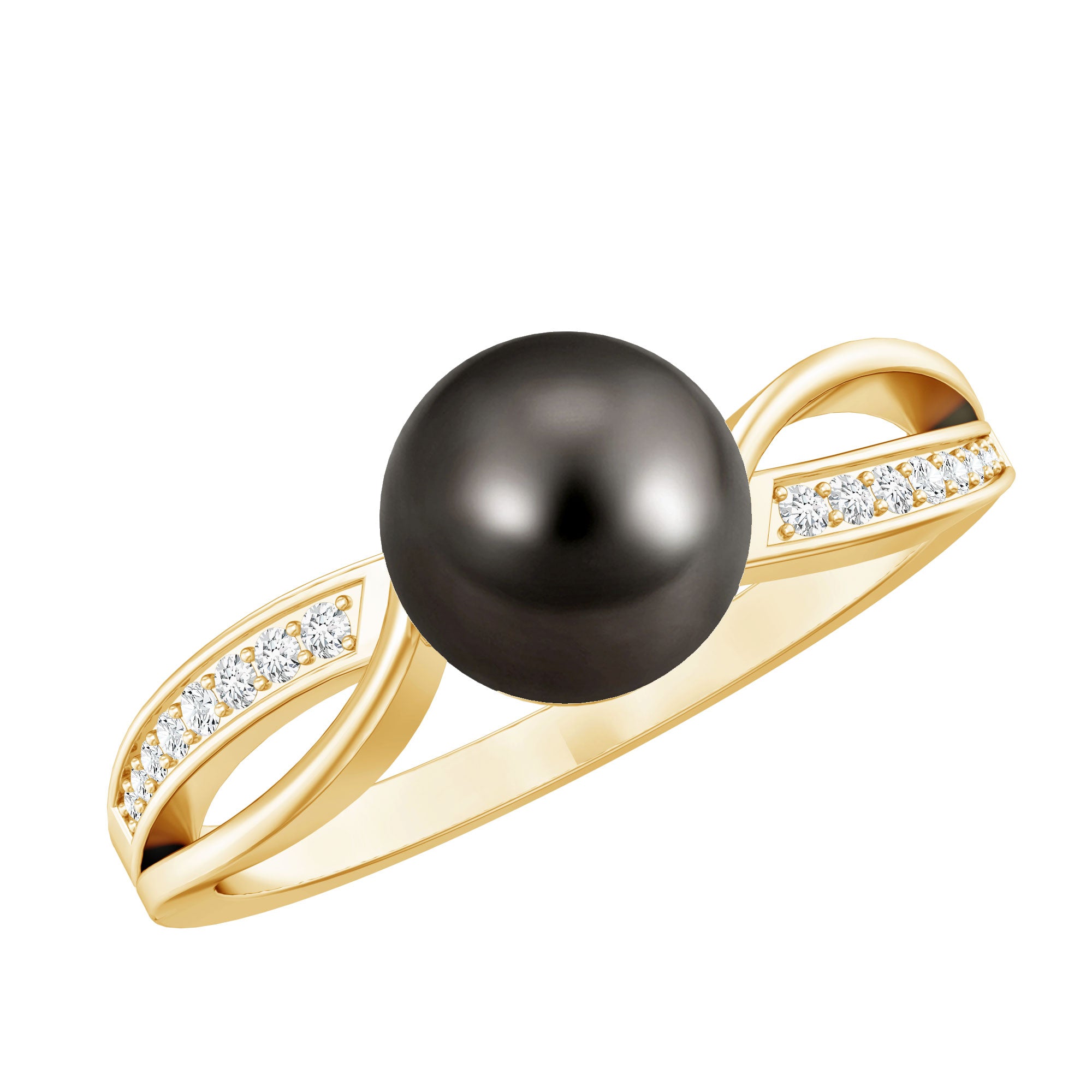 7.25 CT Solitaire Tahitian Pearl Engagement Ring with Diamond AAA - Rosec Jewels