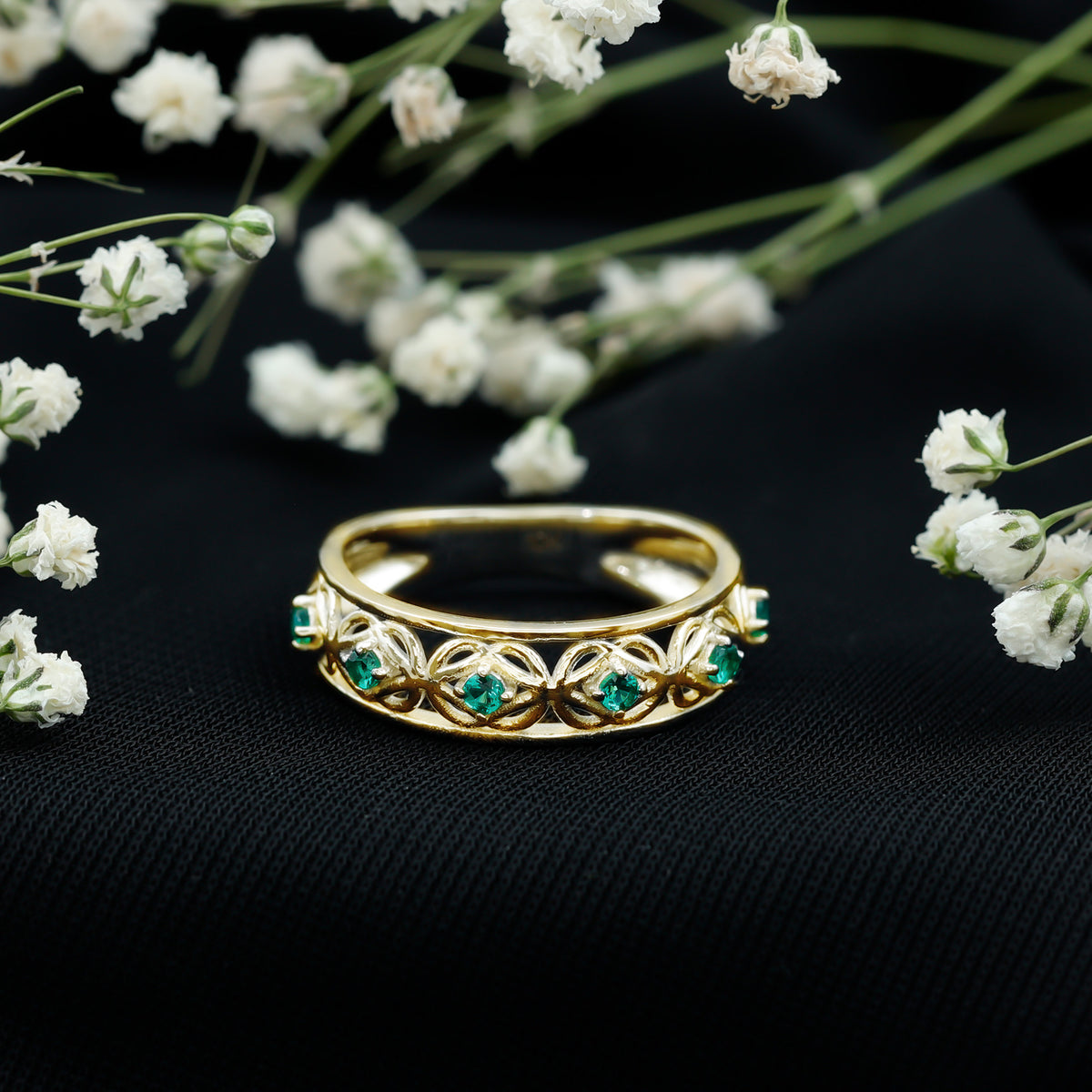 Lab Created Emerald Vintage Inspired Eternity Band AAAA - Rosec Jewels