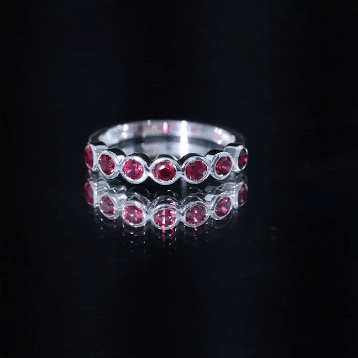 Rosec Jewels-Minimal Created Ruby Half Eternity Ring in Bezel Setting
