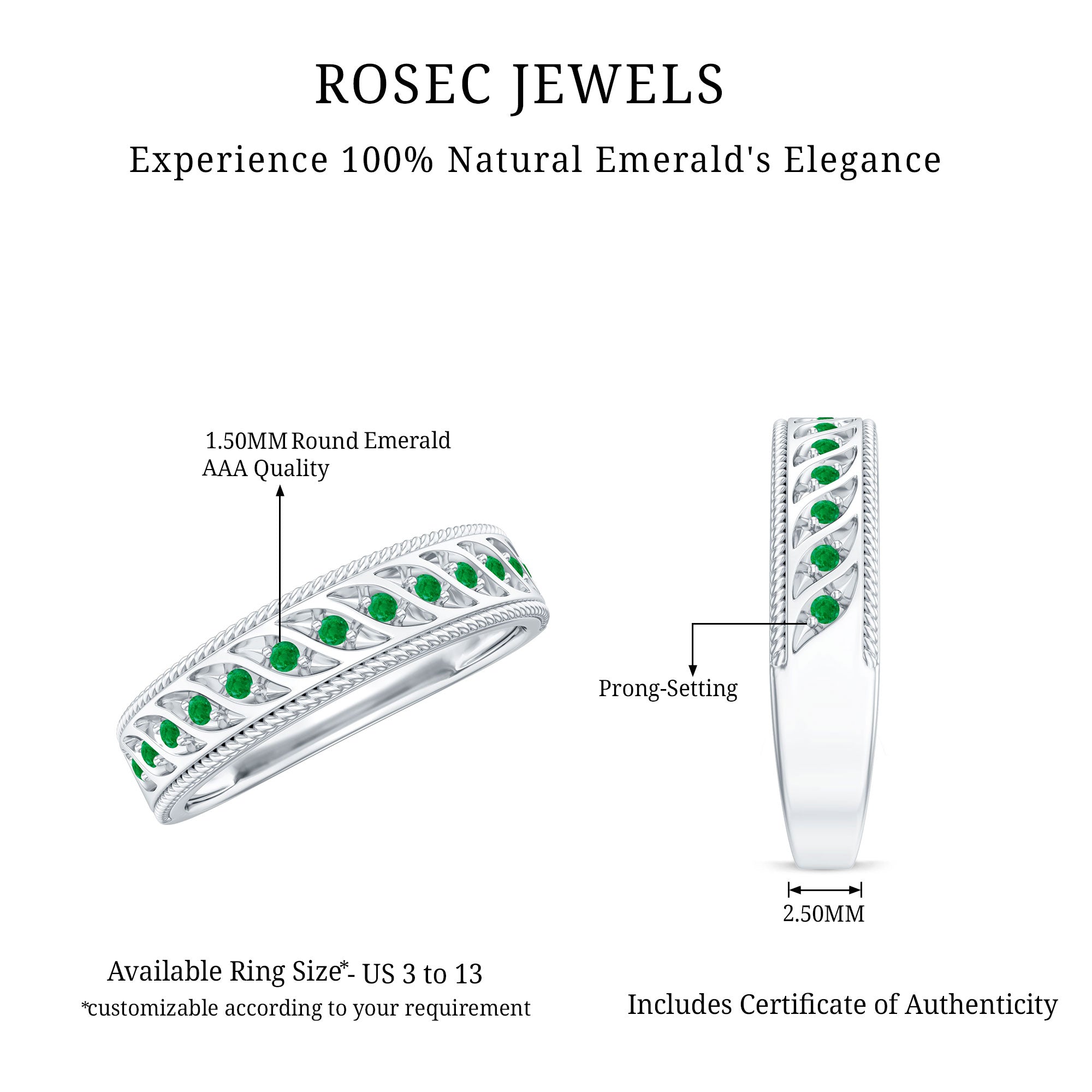 Genuine Emerald Vintage Inspired Eternity Band AAA - Rosec Jewels