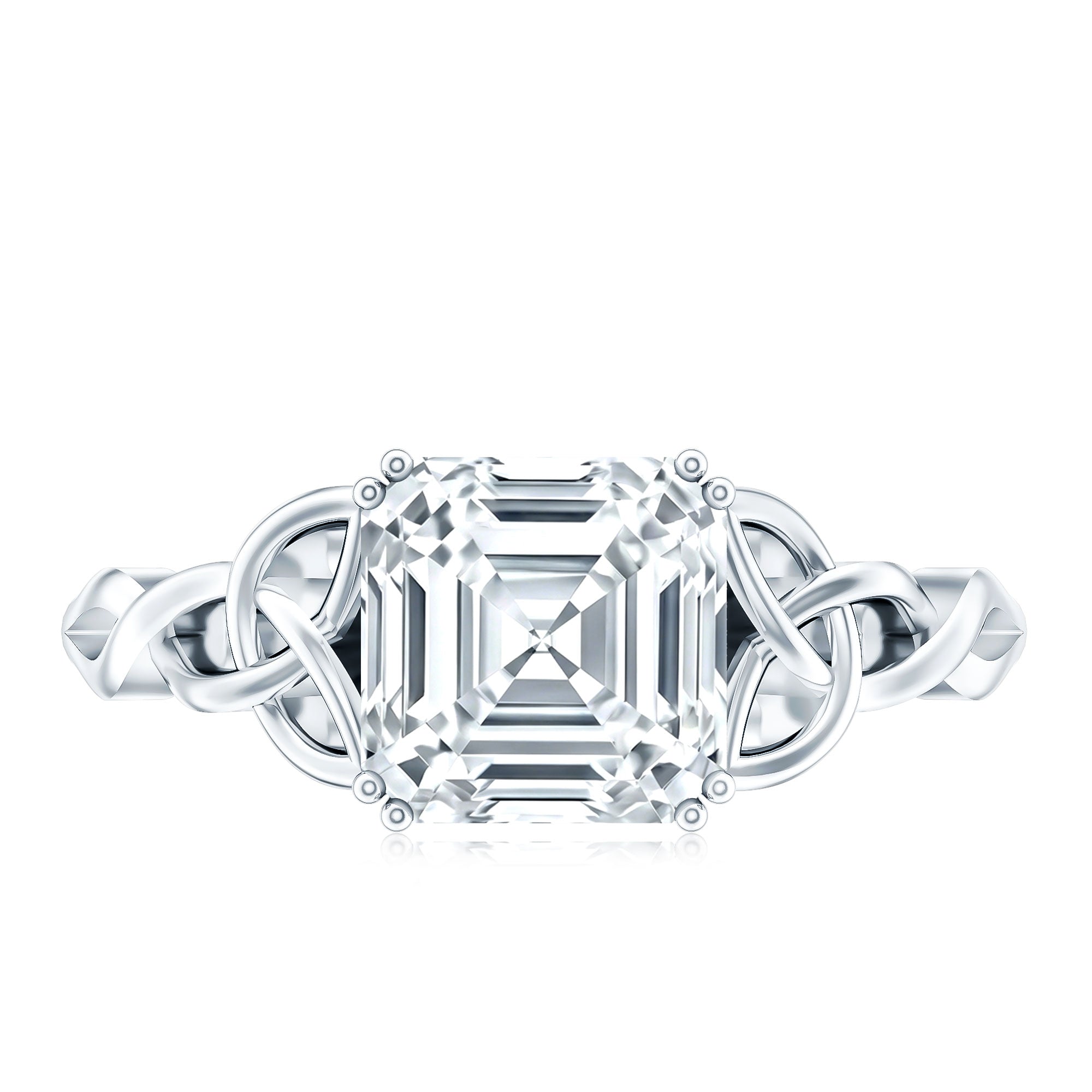 Asscher Cut 3 Carat Moissanite Celtic Knot Engagement Ring D-VS1 - Rosec Jewels
