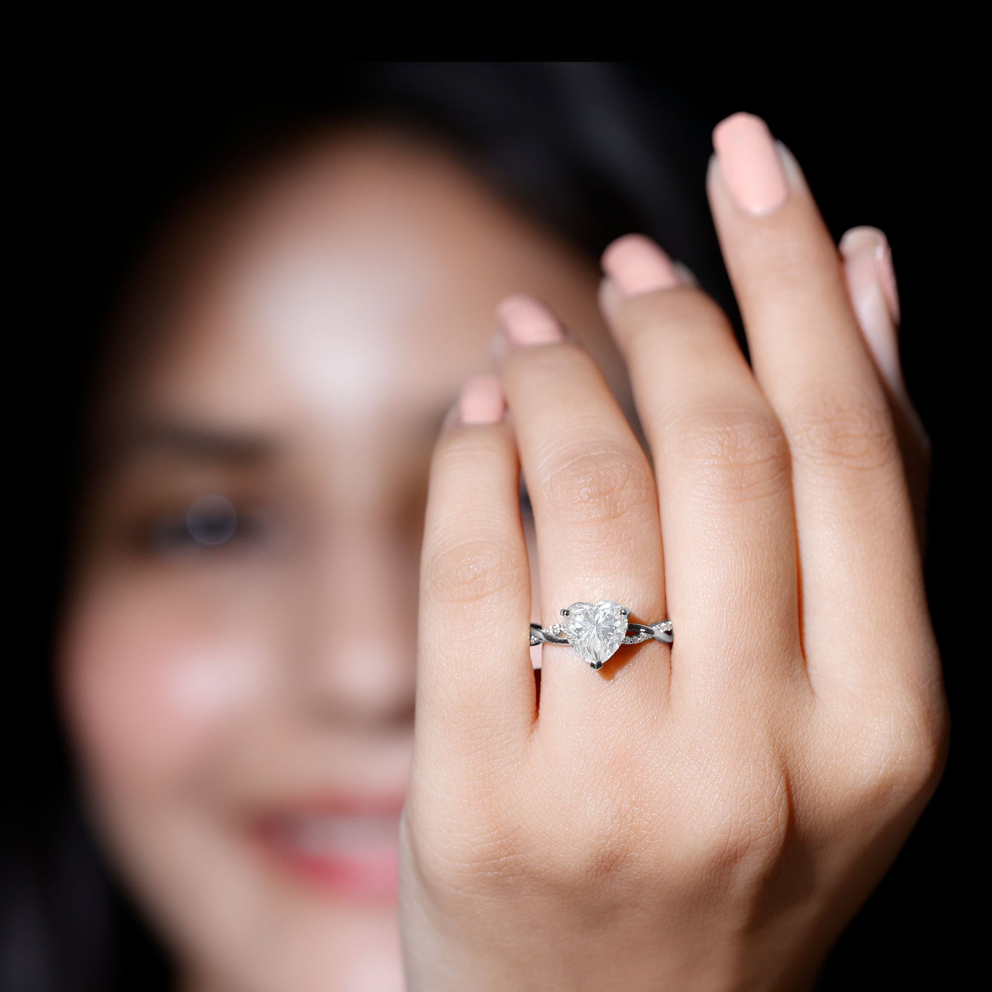 Rosec Jewels-Solitaire Heart Shape Moissanite Braided Engagement Ring