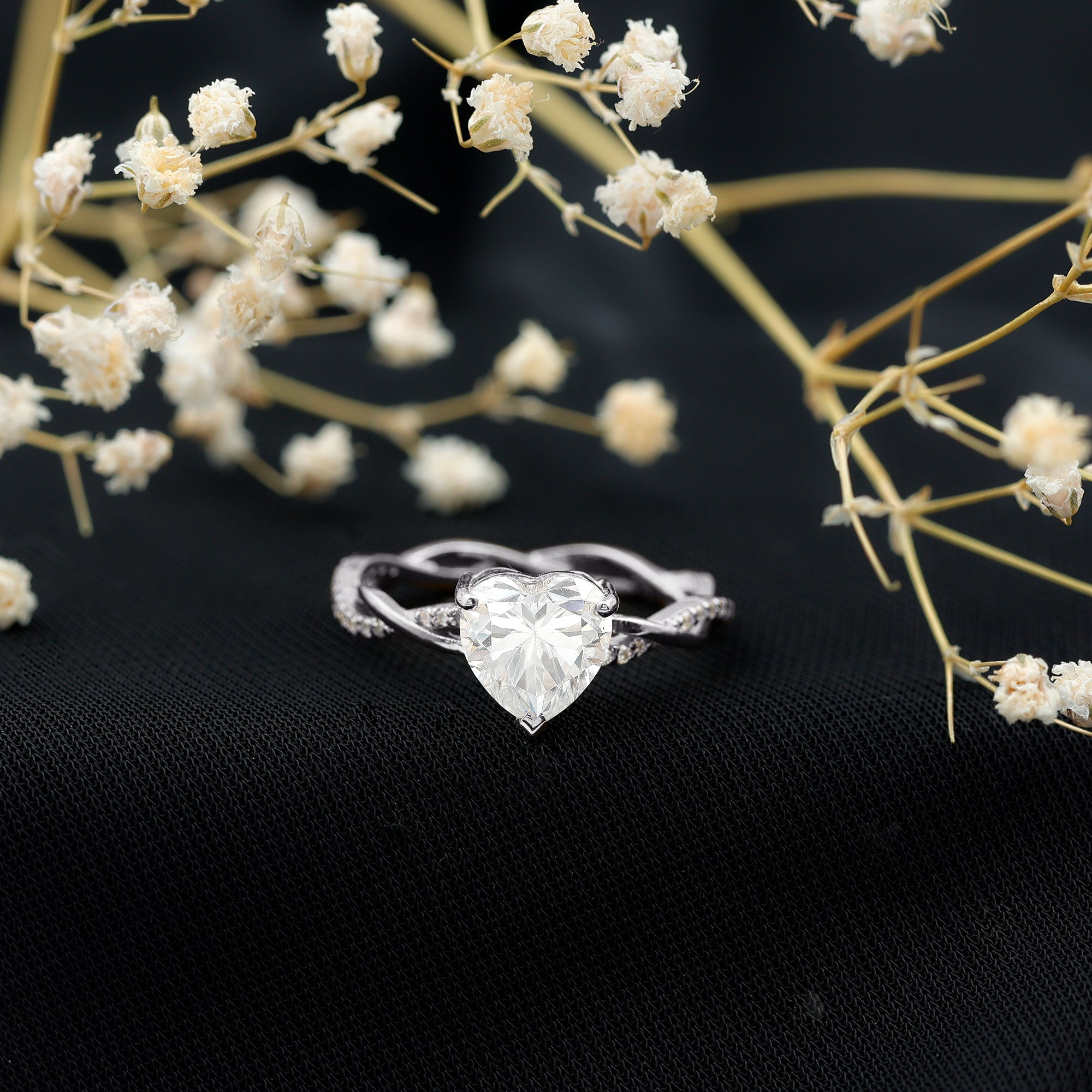 Rosec Jewels-Solitaire Heart Shape Moissanite Braided Engagement Ring