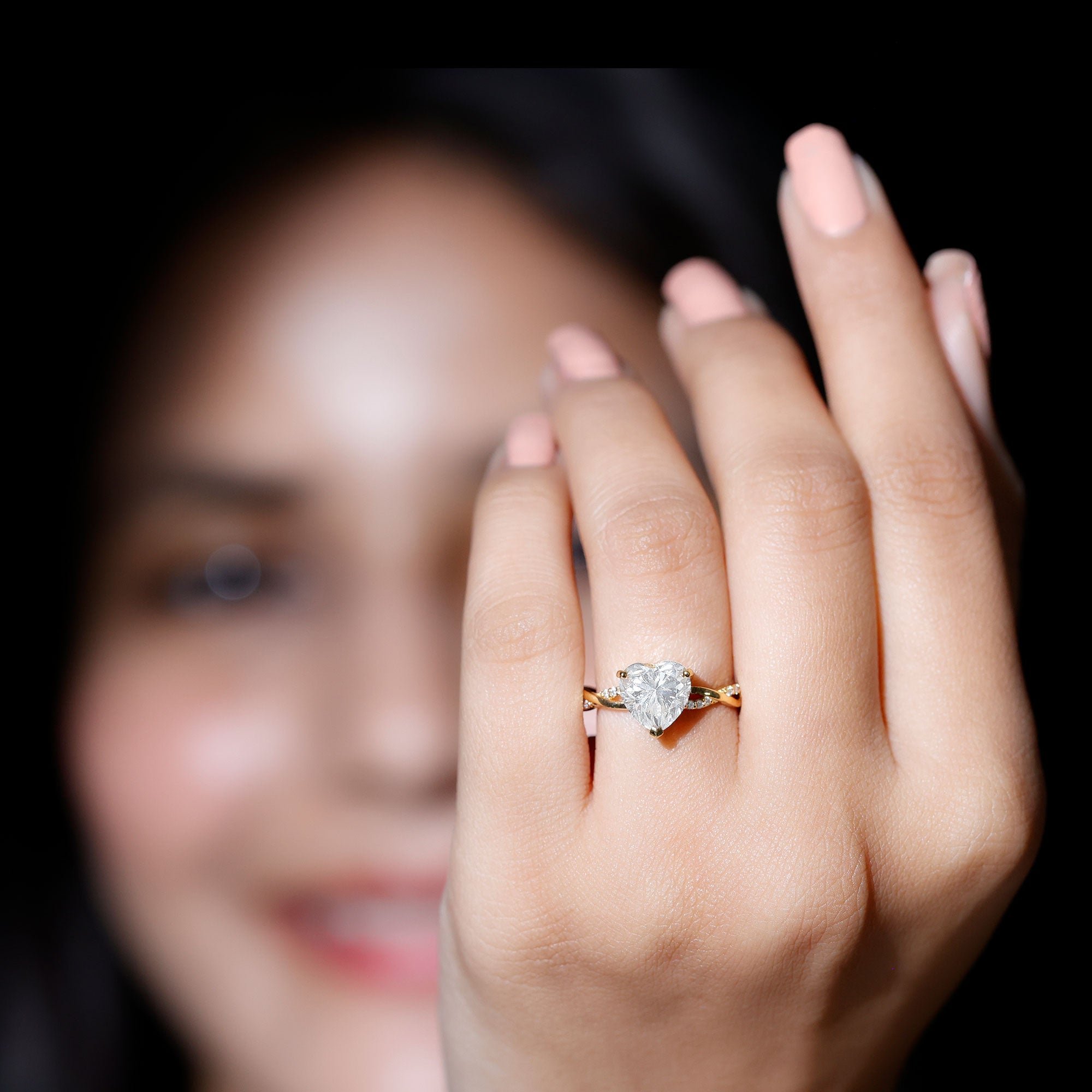 Rosec Jewels-Solitaire Heart Shape Moissanite Braided Engagement Ring
