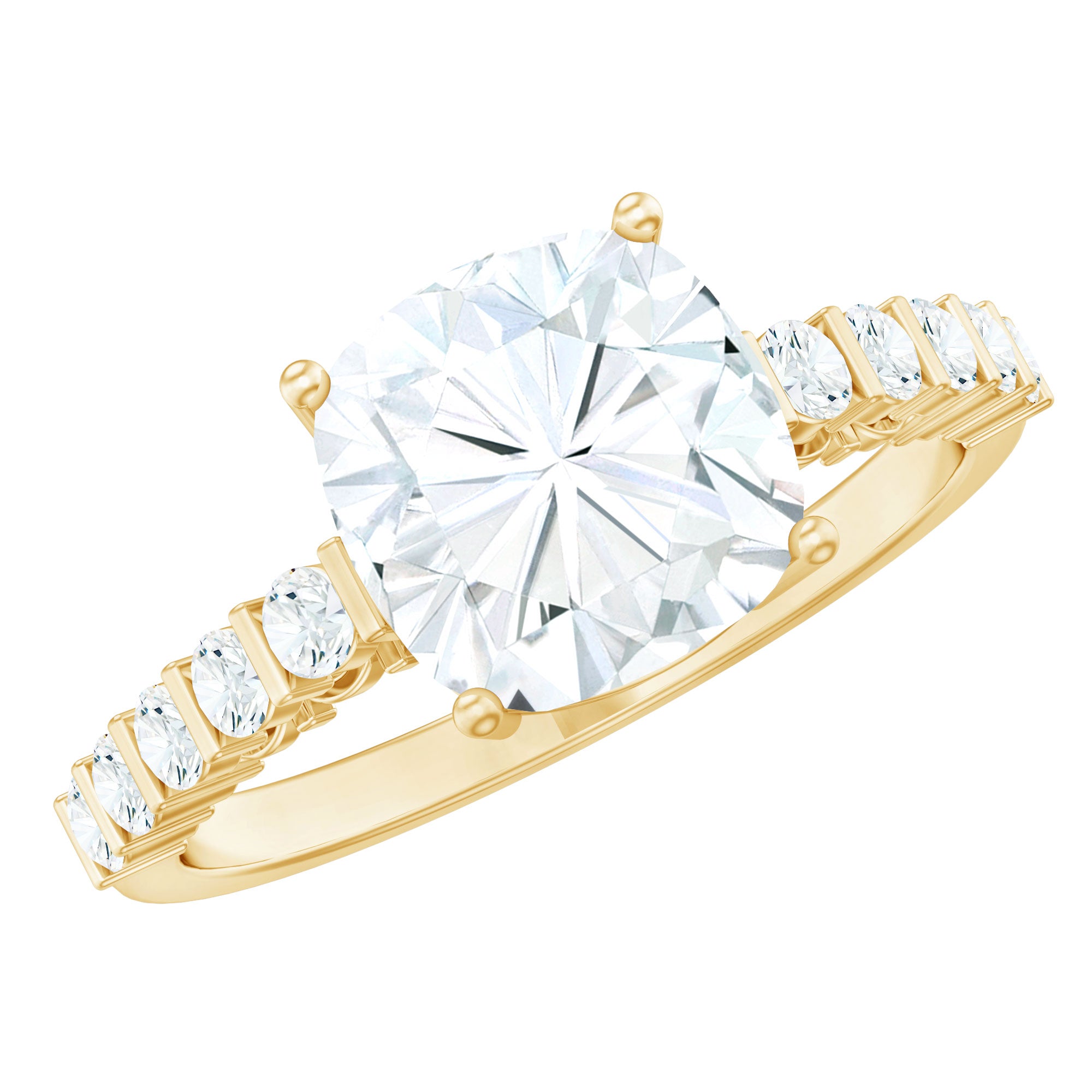 Solitaire Moissanite Cushion Cut Engagement Ring with Side Stones D-VS1 - Rosec Jewels
