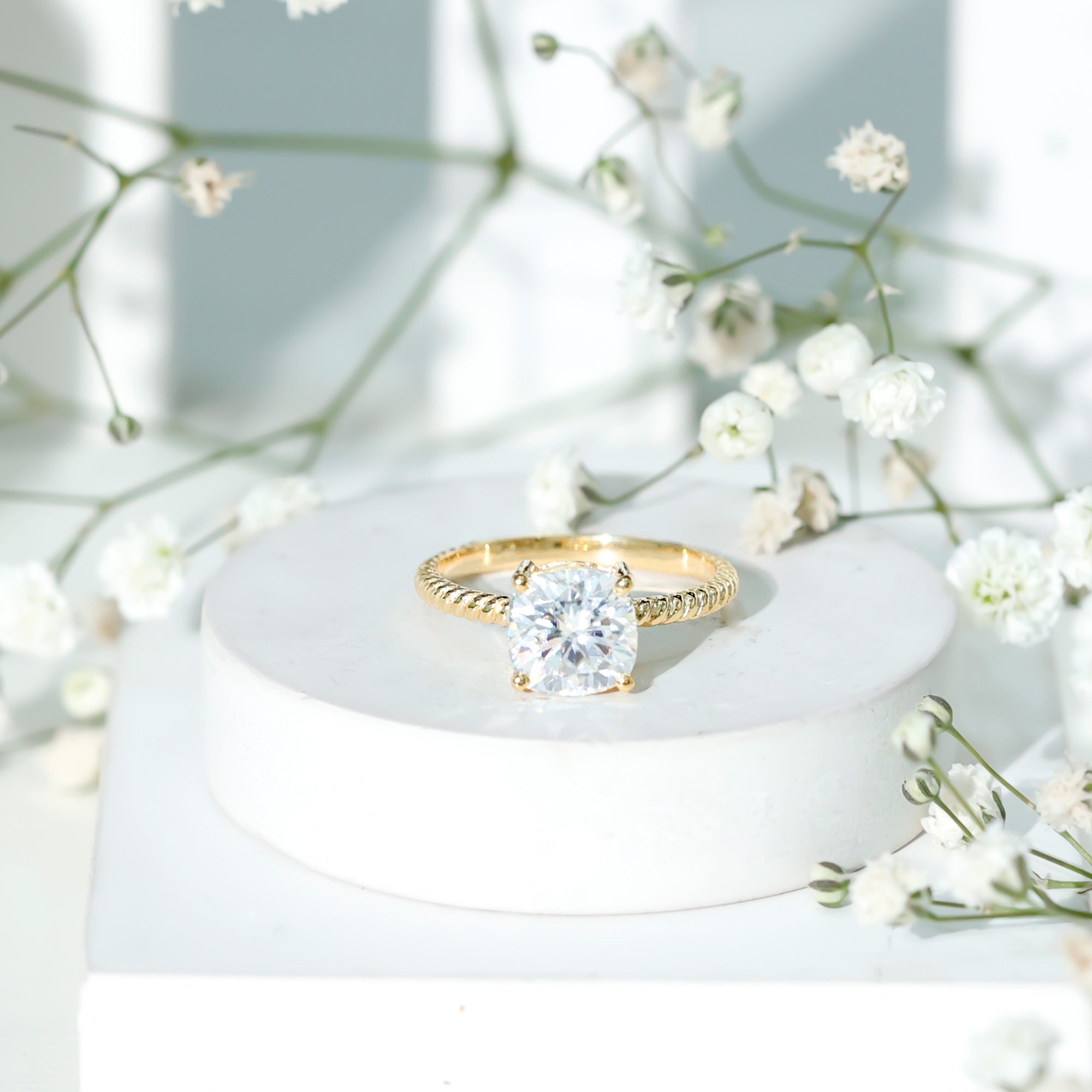 3 CT Certified Moissanite Cushion Cut Engagement Ring D-VS1 - Rosec Jewels