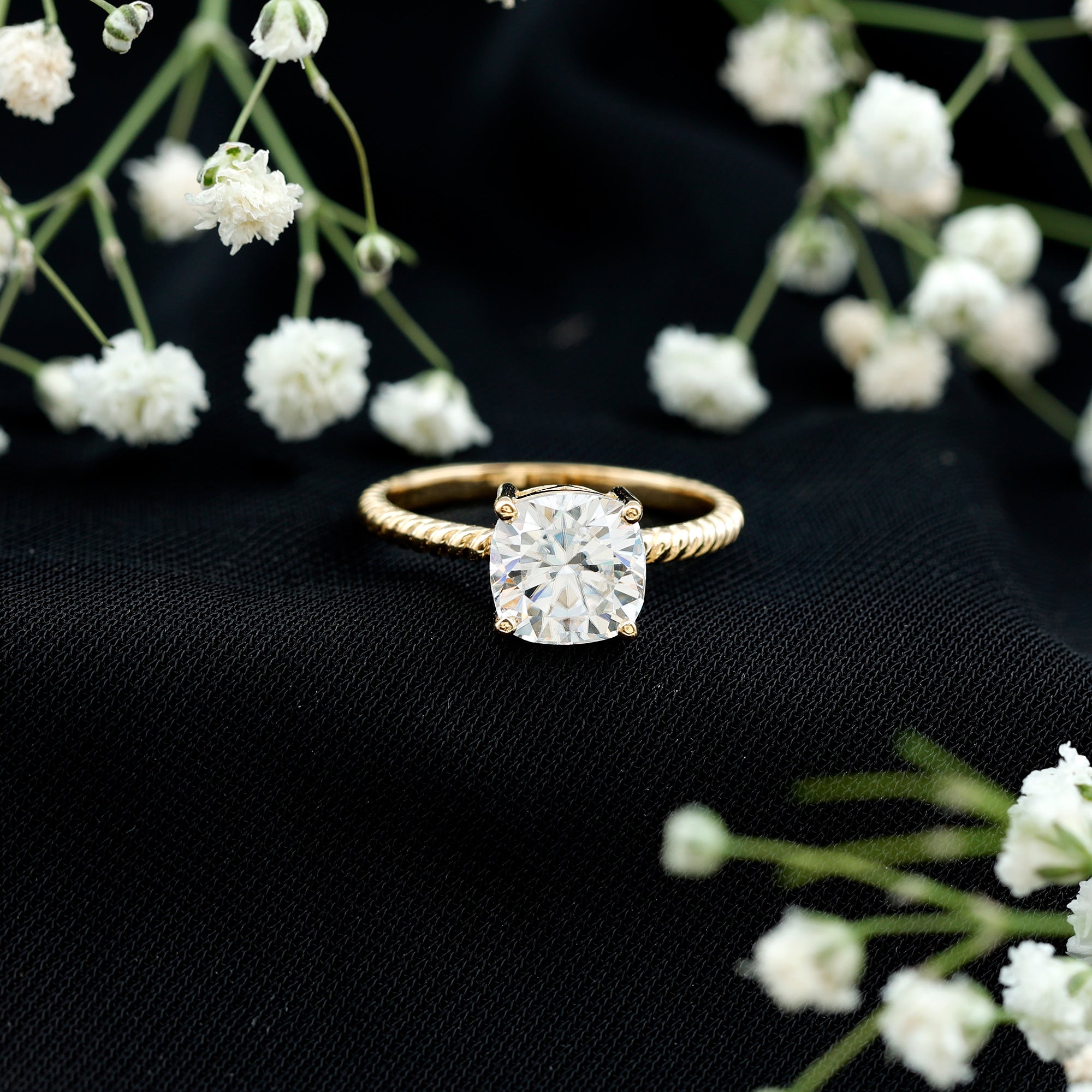 3 CT Certified Moissanite Cushion Cut Engagement Ring D-VS1 - Rosec Jewels