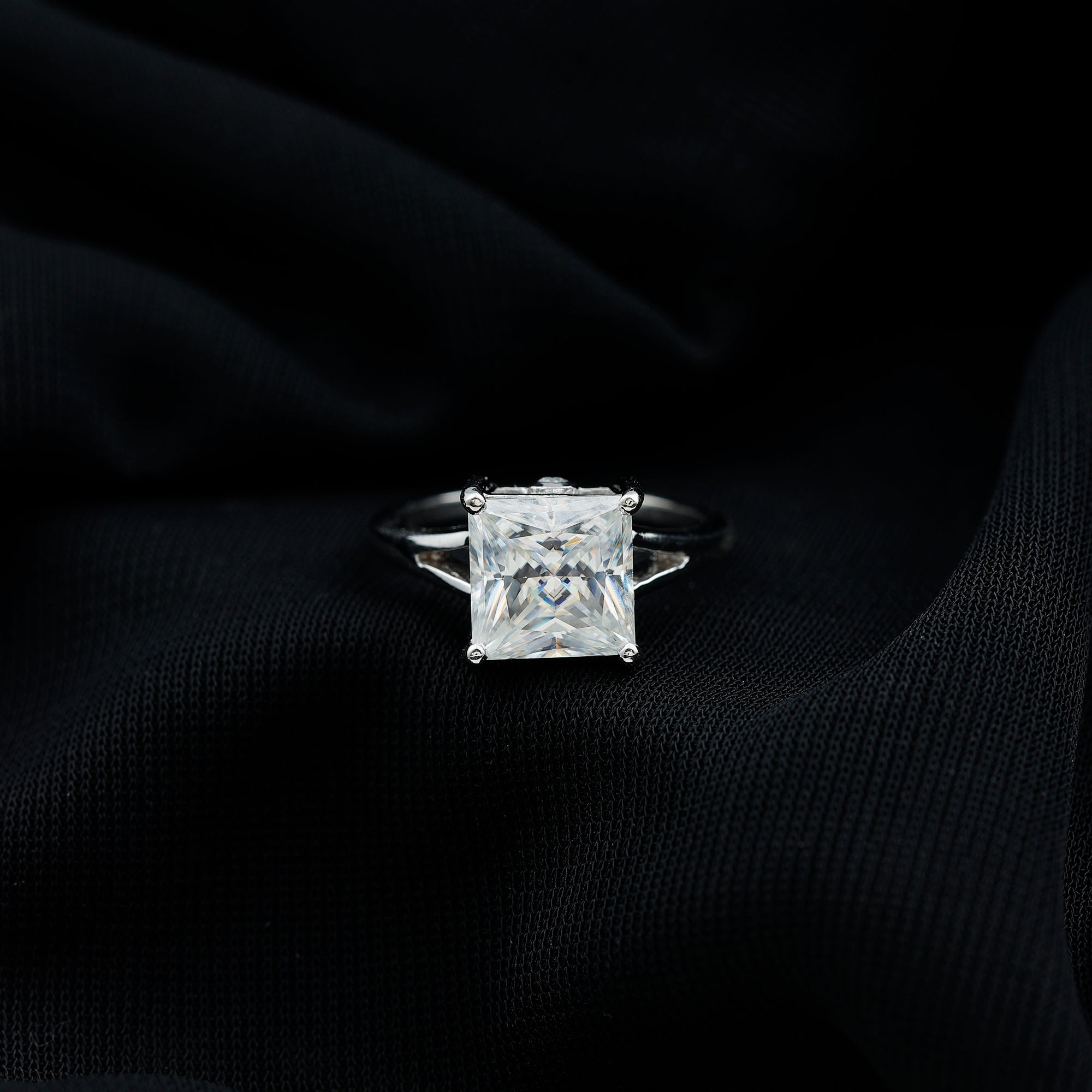 Certified 8 MM Moissanite Princess Cut Engagement Ring with Split Shank D-VS1 - Rosec Jewels