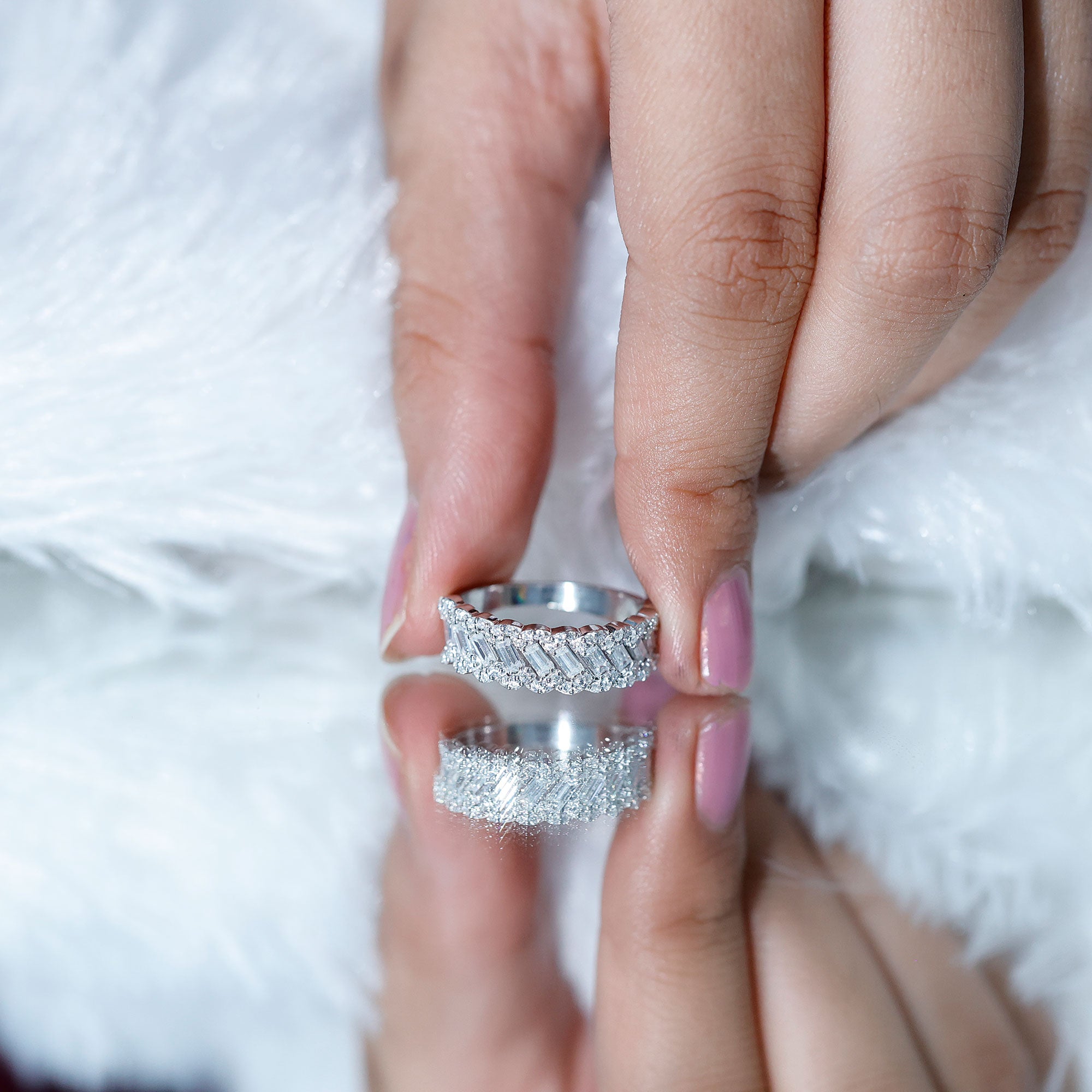 Baguette and Round Cut Zircon Braided Anniversary Ring AAAA - Rosec Jewels