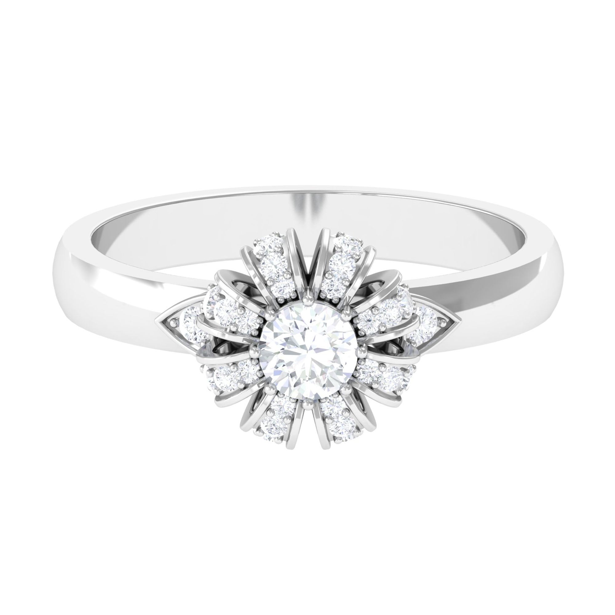 Classic Zircon Floral Engagement Ring AAAA - Rosec Jewels