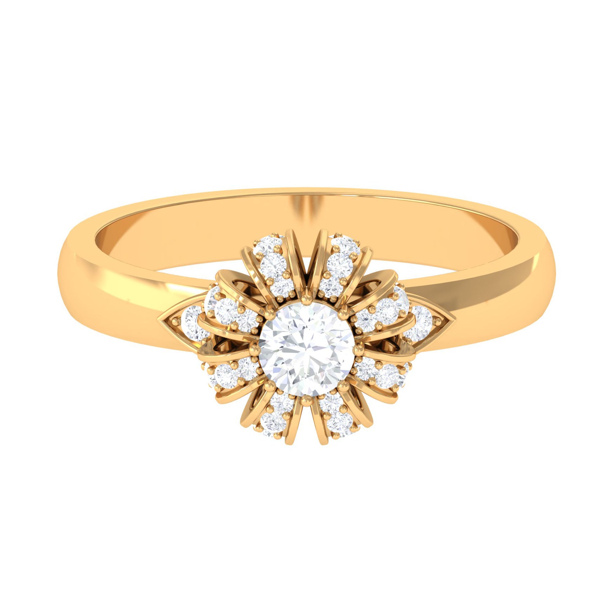 Classic Zircon Floral Engagement Ring AAAA - Rosec Jewels