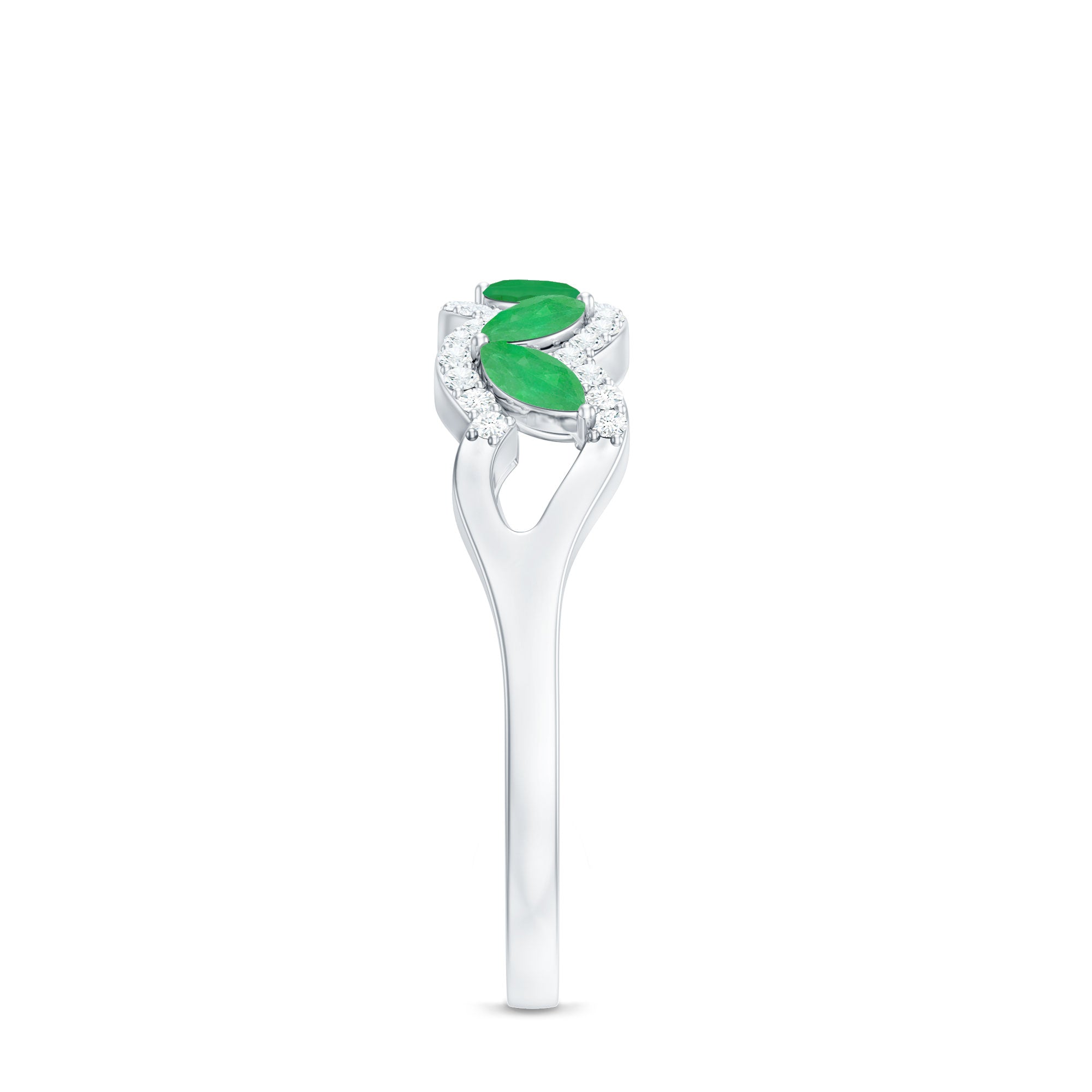 Rosec Jewels-Natural Marquise Emerald Half Eternity Anniversary Ring with Diamond