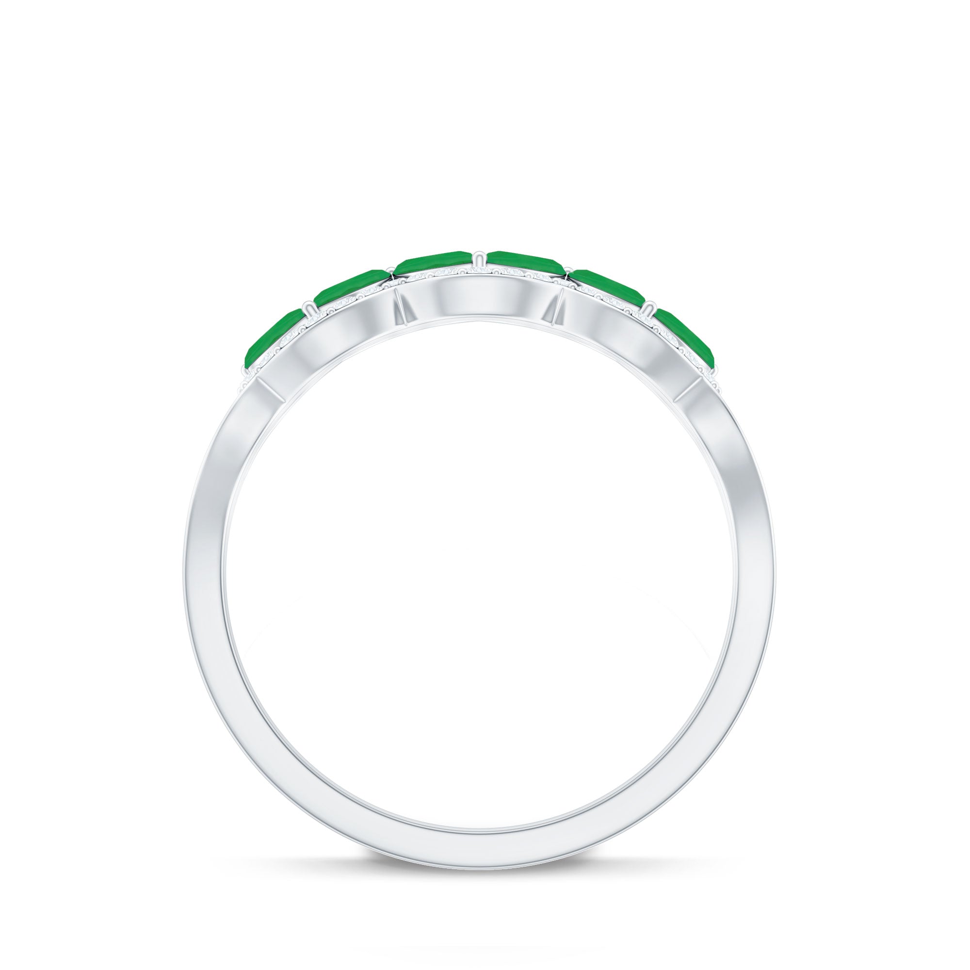 Rosec Jewels-Natural Marquise Emerald Half Eternity Anniversary Ring with Diamond