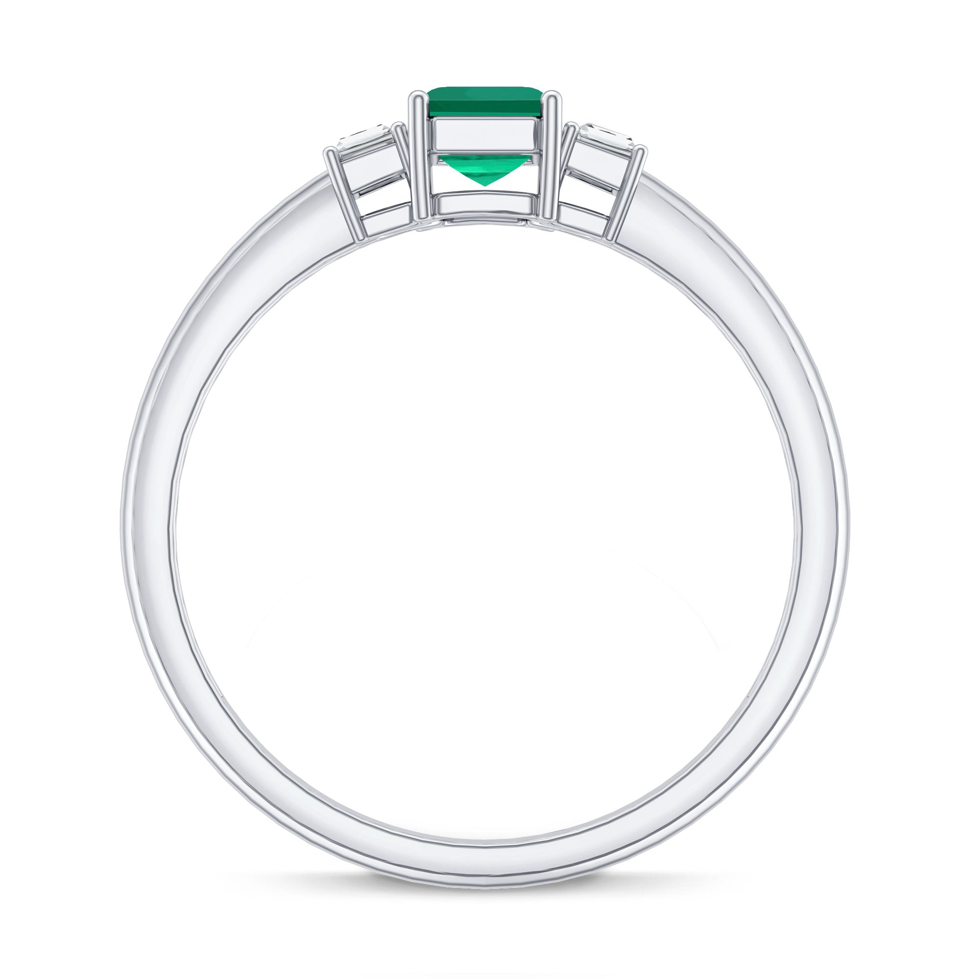 Rosec Jewels-Emerald Cut Emerald and Diamond 3 Stone Promise Ring for Her