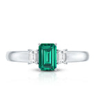 Rosec Jewels-Emerald Cut Emerald and Diamond 3 Stone Promise Ring for Her