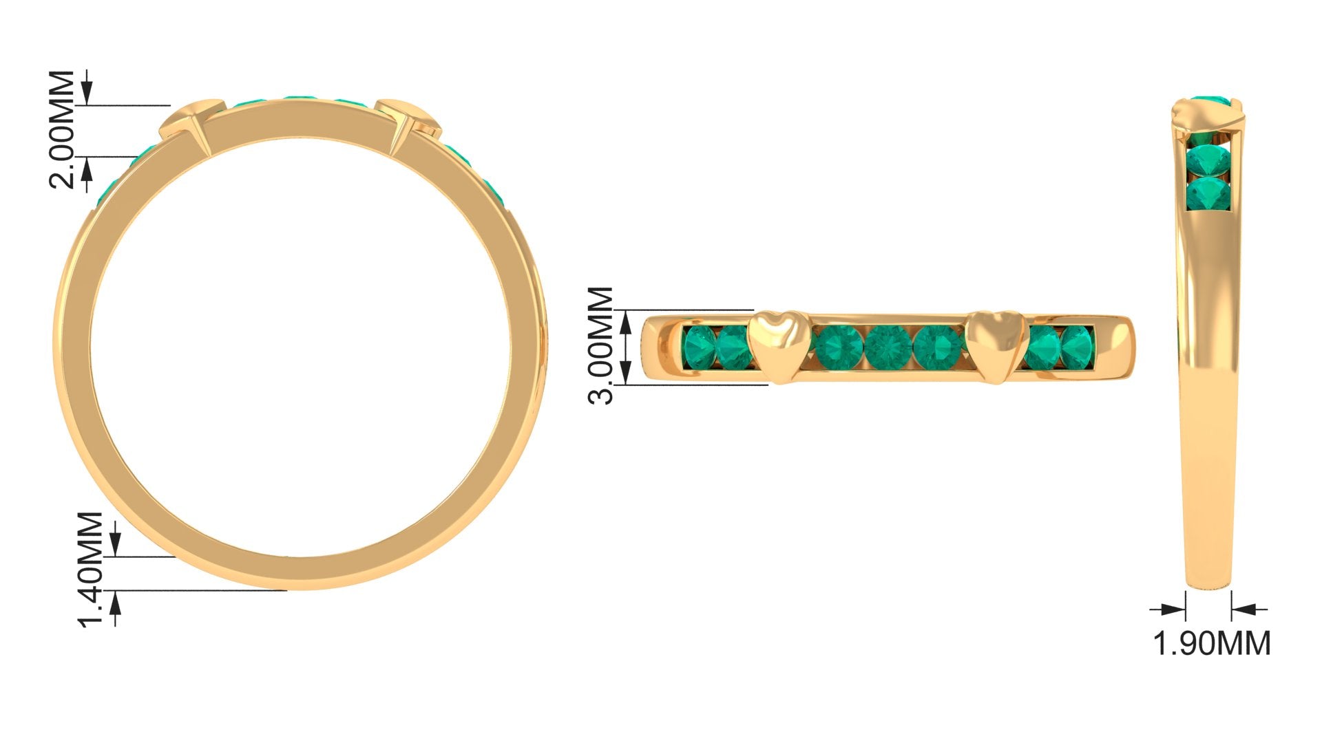 Natural Emerald Heart Eternity Ring in Channel Setting AAA - Rosec Jewels