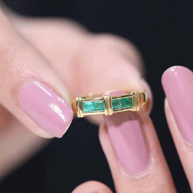 Rosec Jewels-Princess Cut Real Emerald Band Ring in Channel Setting
