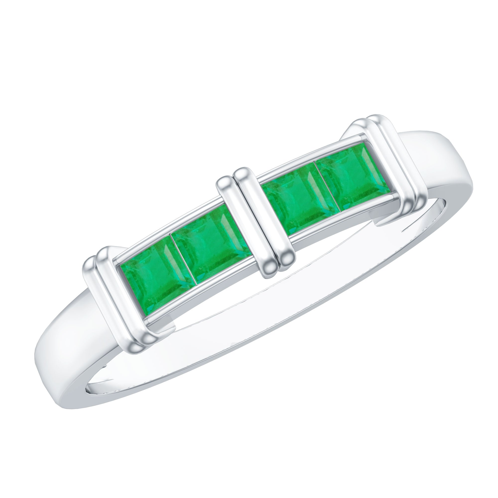Rosec Jewels-Princess Cut Real Emerald Band Ring in Channel Setting
