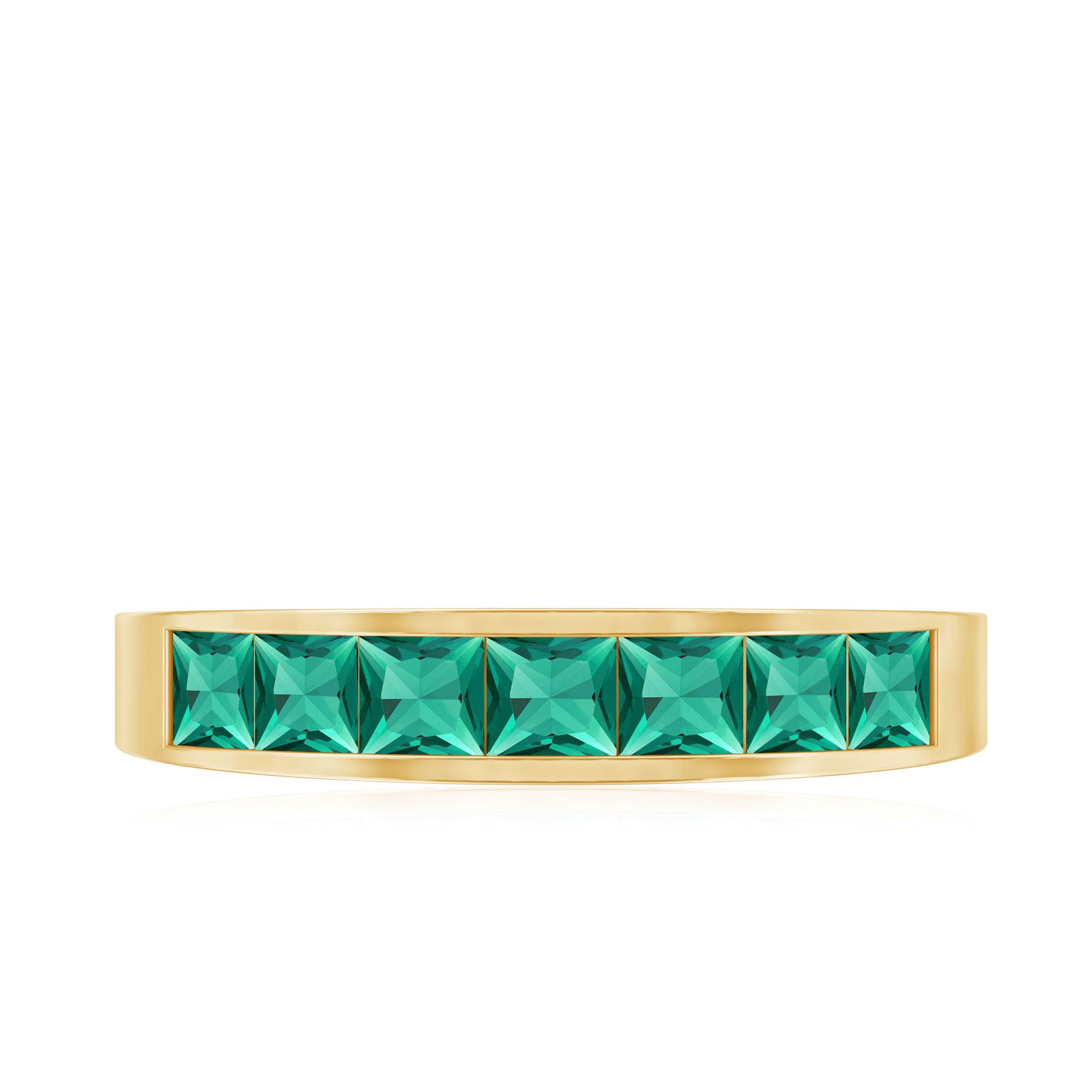 Rosec Jewels-Princess Cut Lab Created Emerald Eternity Band in Channel Setting