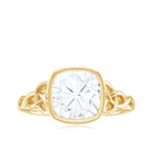 Cushion Cut Moissanite Solitaire Celtic Knot Ring in Bezel Setting D-VS1 - Rosec Jewels