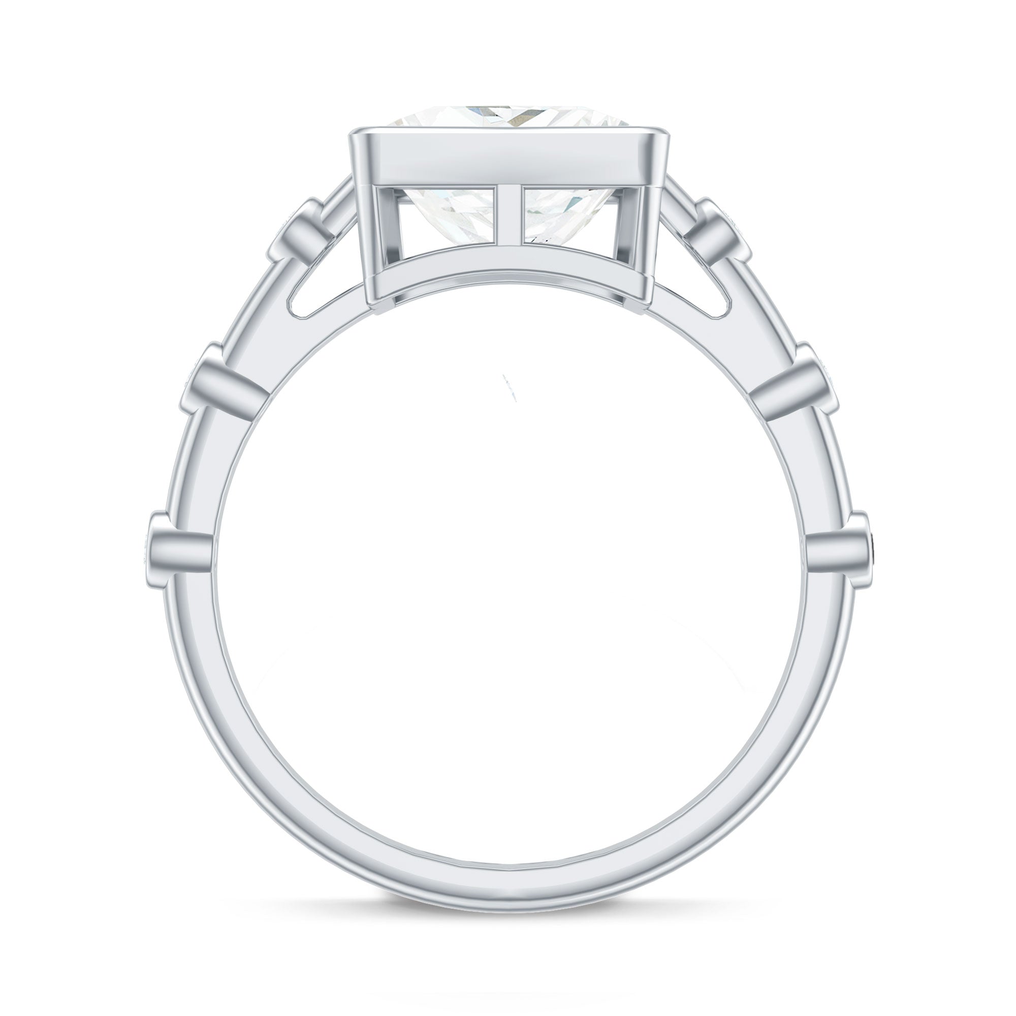 Bezel Set Moissanite Princess Cut Engagement Ring with Spaced Accent D-VS1 - Rosec Jewels