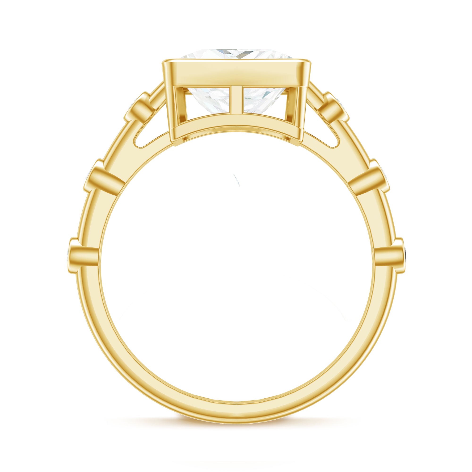 Bezel Set Moissanite Princess Cut Engagement Ring with Spaced Accent D-VS1 - Rosec Jewels