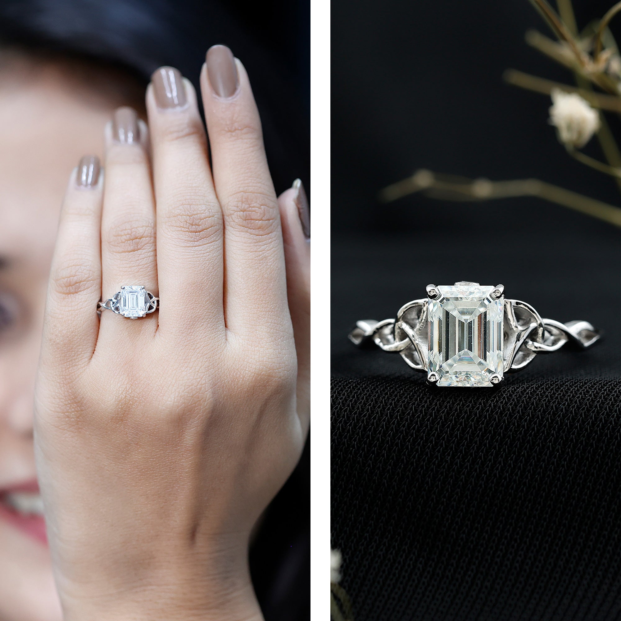 2 CT Moissanite Engagement Ring with Celtic Details D-VS1 - Rosec Jewels