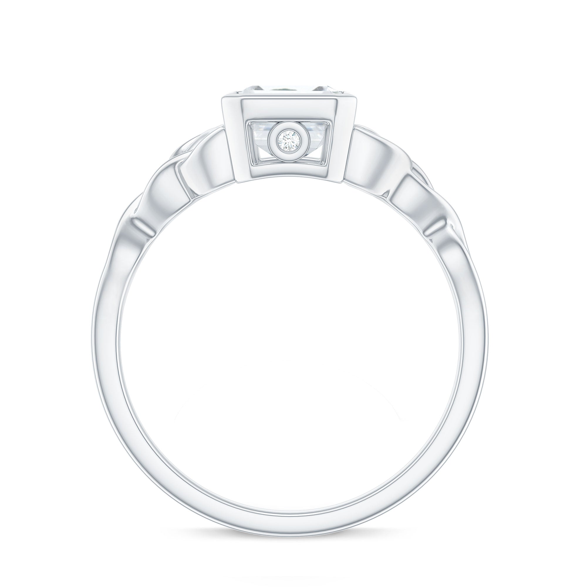 Rosec Jewels-Bezel Set Emerald Cut Moissanite Celtic Engagement Ring