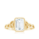 Rosec Jewels-Bezel Set Emerald Cut Moissanite Celtic Engagement Ring