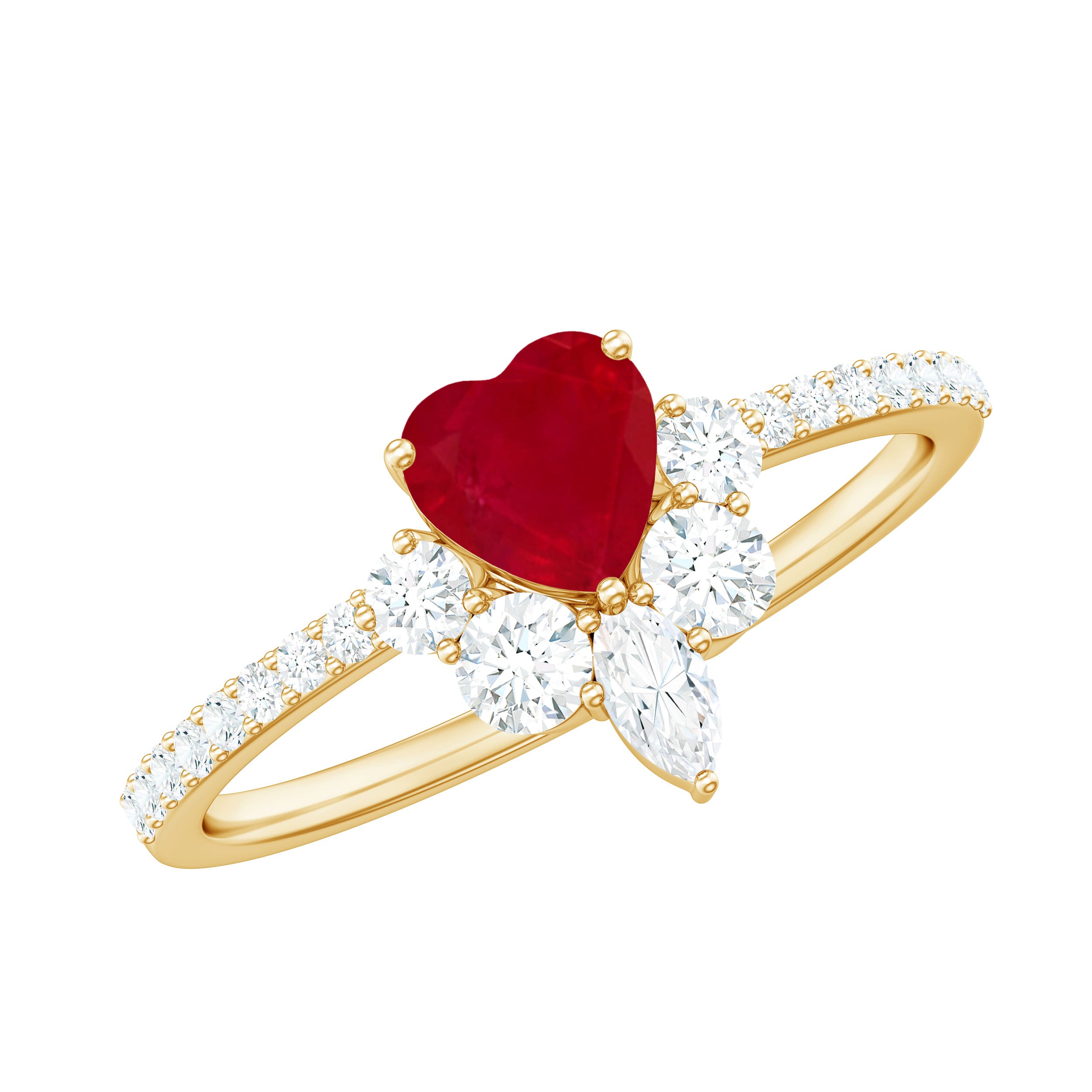 Rosec Jewels-Natural 0.6 Carat Ruby Heart Promise Ring with Diamond for Women
