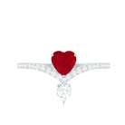 Natural 0.6 Carat Ruby Heart Promise Ring with Diamond Chevron Shank AAA - Rosec Jewels