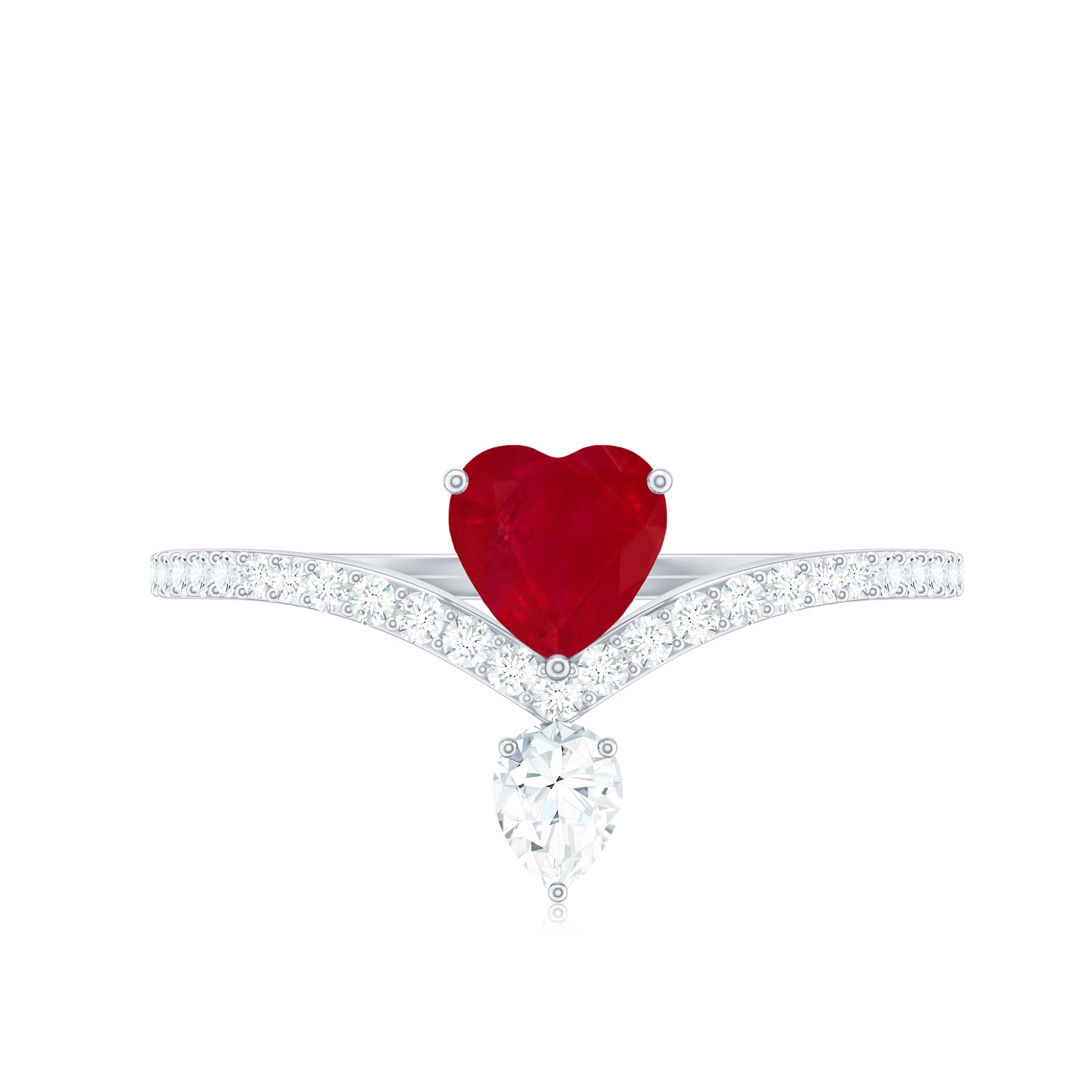 Natural 0.6 Carat Ruby Heart Promise Ring with Diamond Chevron Shank AAA - Rosec Jewels