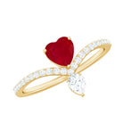 Natural 0.6 Carat Ruby Heart Promise Ring with Diamond Chevron Shank AAA - Rosec Jewels