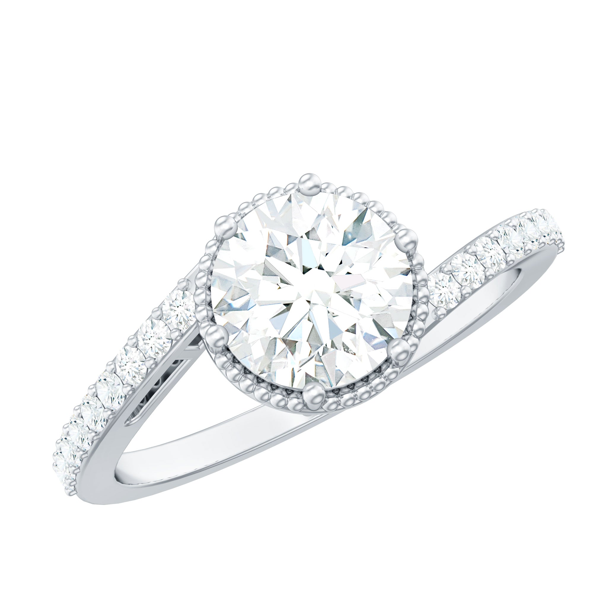 Round Cut Solitaire Zircon Bypass Engagement Ring AAAA - Rosec Jewels