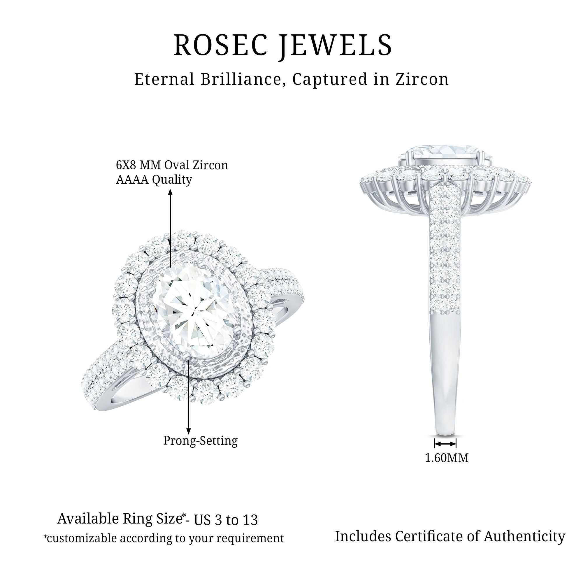 3.25 CT Vintage Inspired Zircon Oval Engagement Ring AAAA - Rosec Jewels