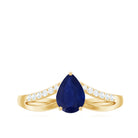 Rosec Jewels-Pear Cut Solitaire Blue Sapphire Split Shank Ring with Diamond