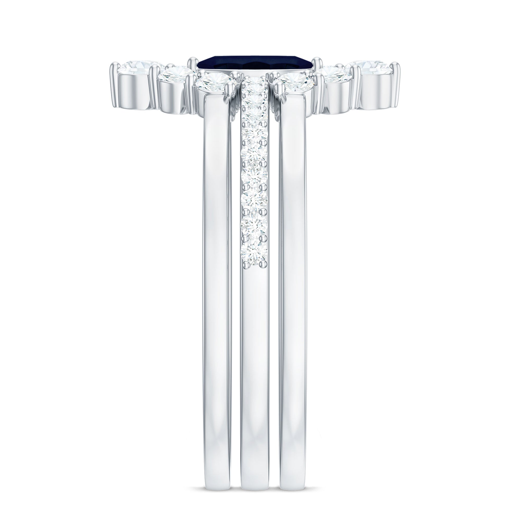 Rosec Jewels-Natural Marquise Cut Blue Sapphire and Diamond Three Piece Stackable Ring Set